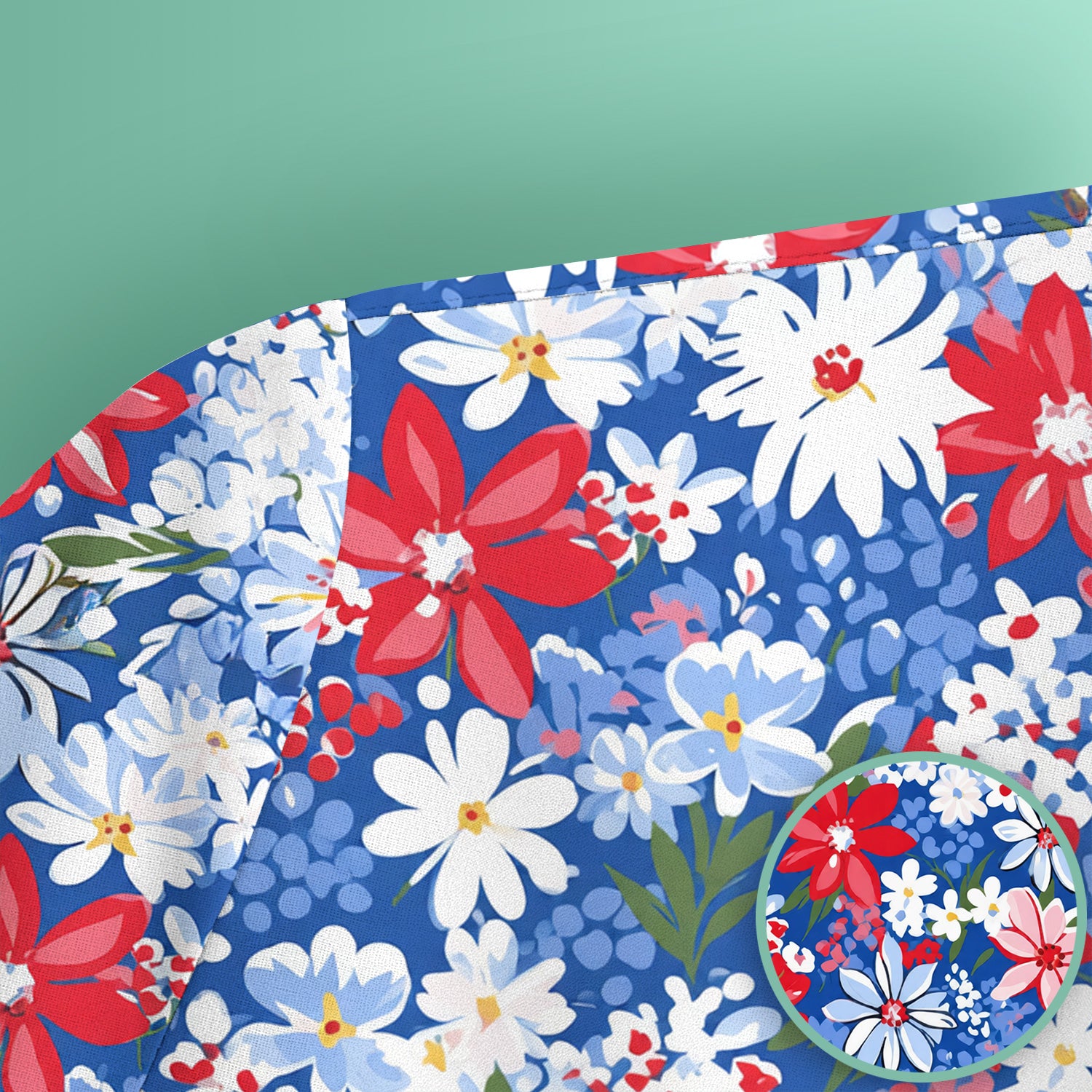Patriotic Red White Blue Floral Garden Print Scrub Top, Comfortable Scrubs for Nurses