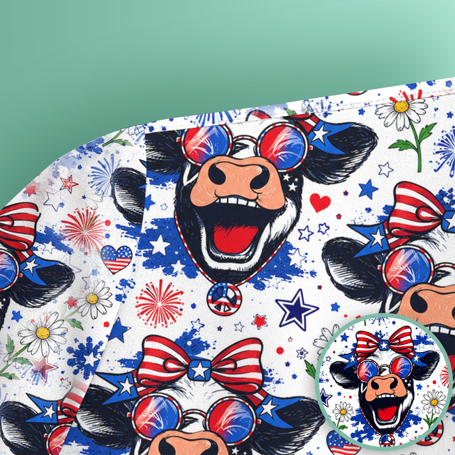 Funny Patriotic Cow Nurse Print Scrub Top, Comfortable Scrubs for Nurses