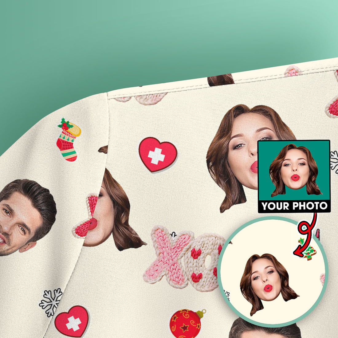 Personalized Photo Scrub Top, Custom Face XOXO Scrub Shirt, Breathable Fabrics Nursing Uniform