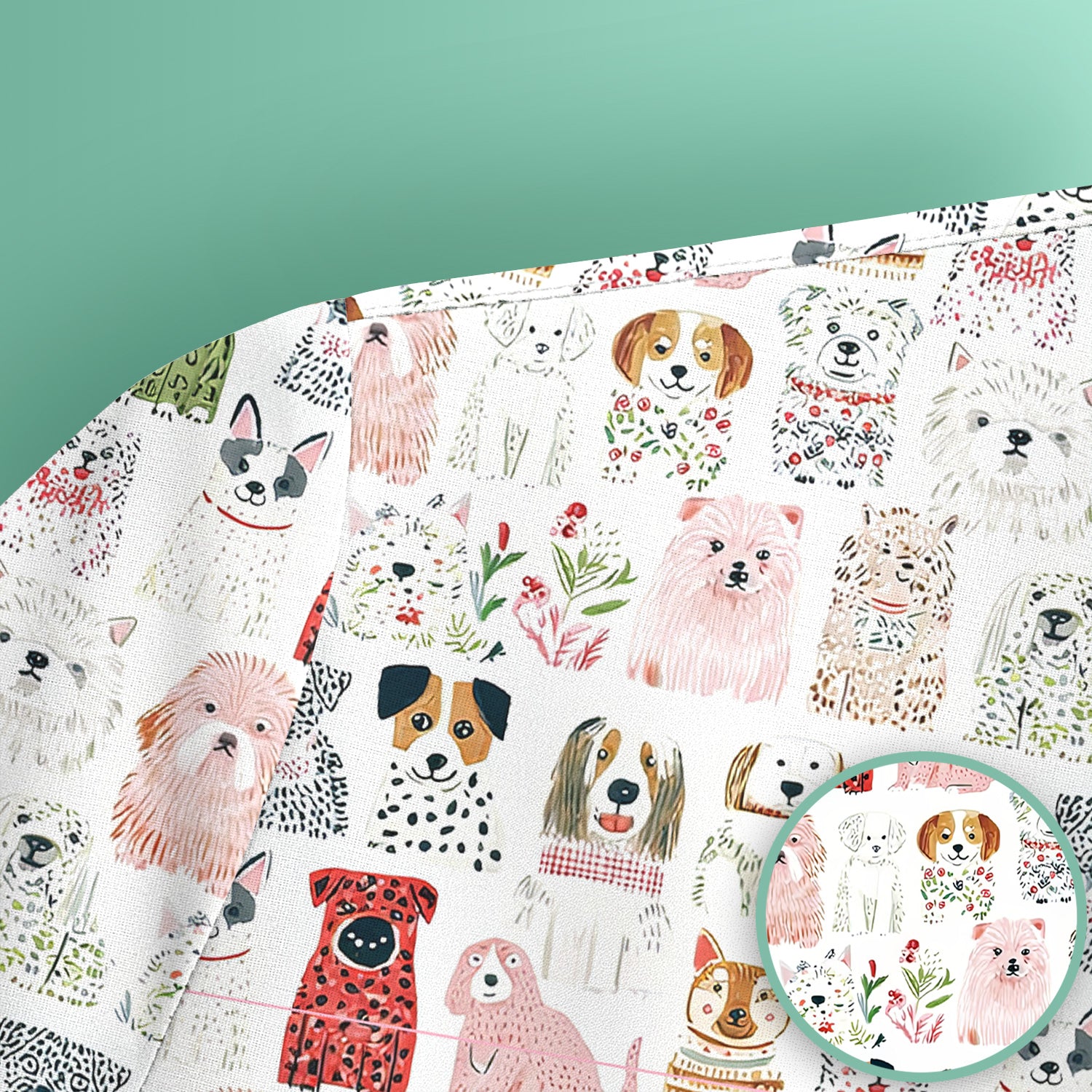 Cute Cartoon Dog Breeds Pattern Scrub Top, Comfortable Scrubs for Nurses
