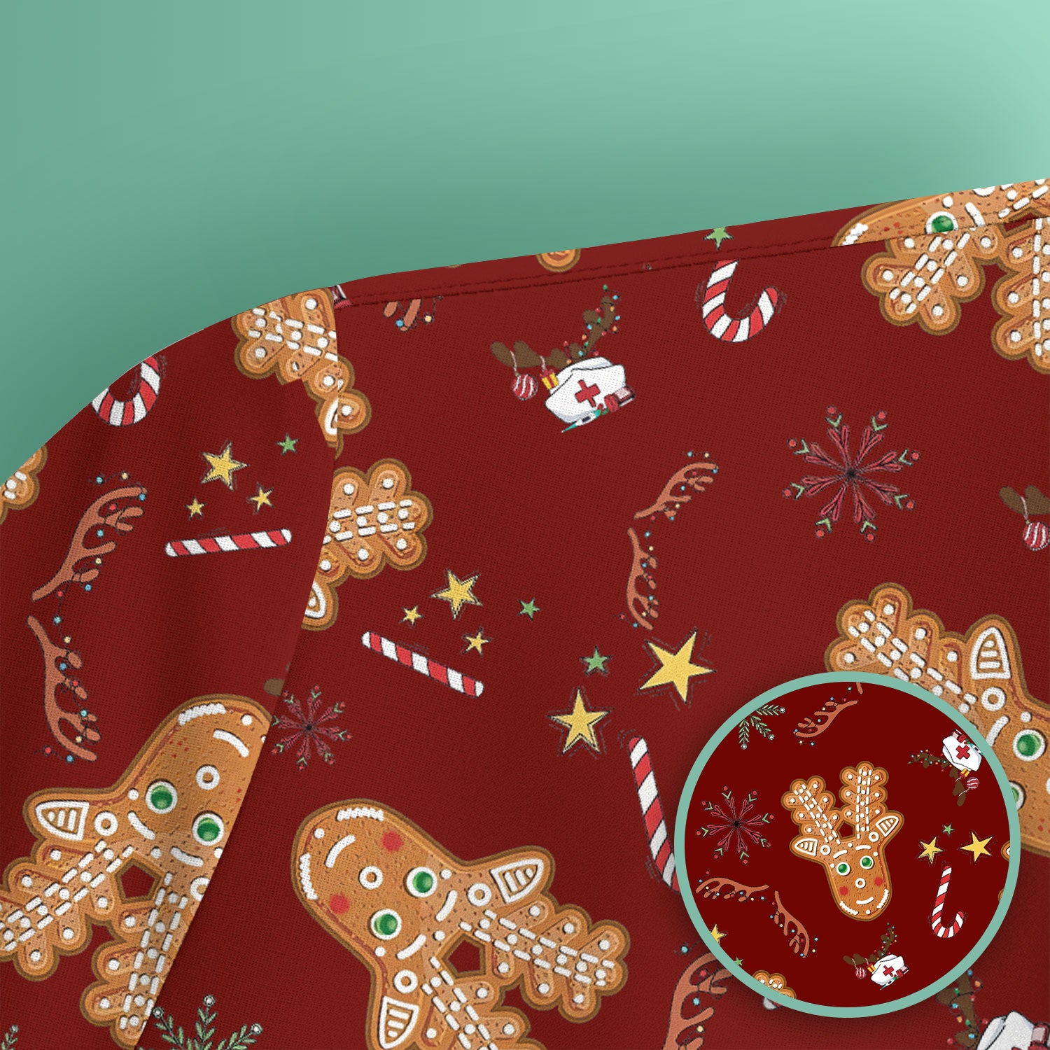 Gingerbread Cookies Reindeer Scrub Top - Funny Christmas Gingerbread Breathable Med Uniform - Comfortable Scrubs for RN CNA LPN