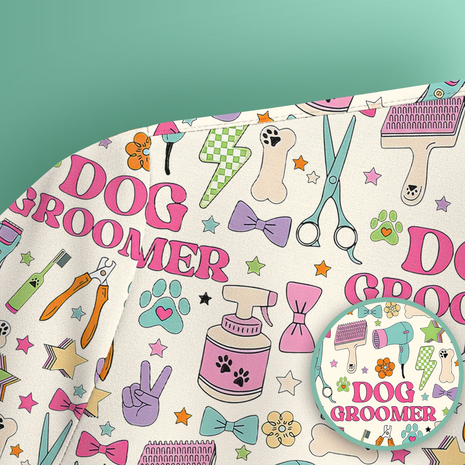 Dog Groomer Tools Pattern Nursing Scrub Top, Comfortable Scrubs for Nurses