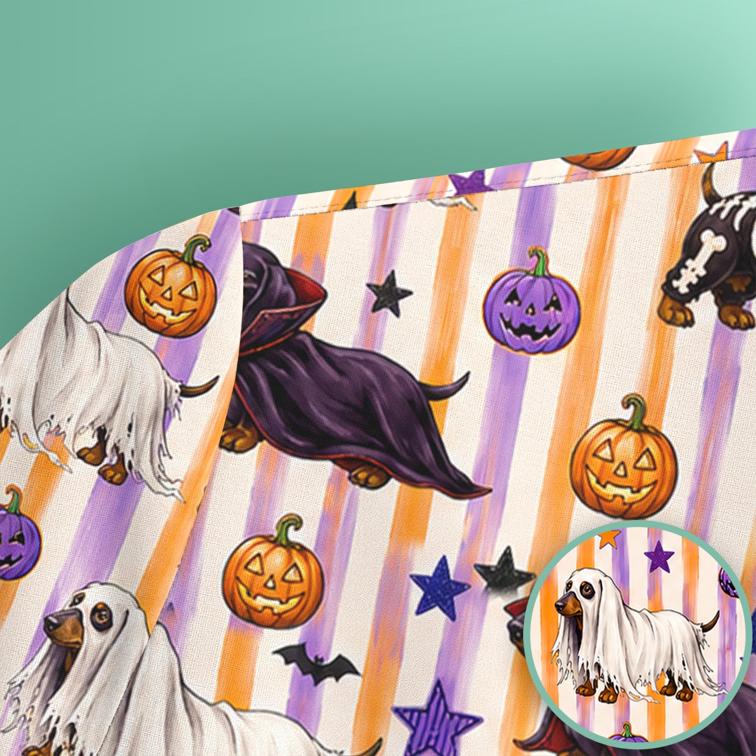 Halloween Dachshund Stripe Pattern Scrub Top, Comfortable Scrubs for Nurses