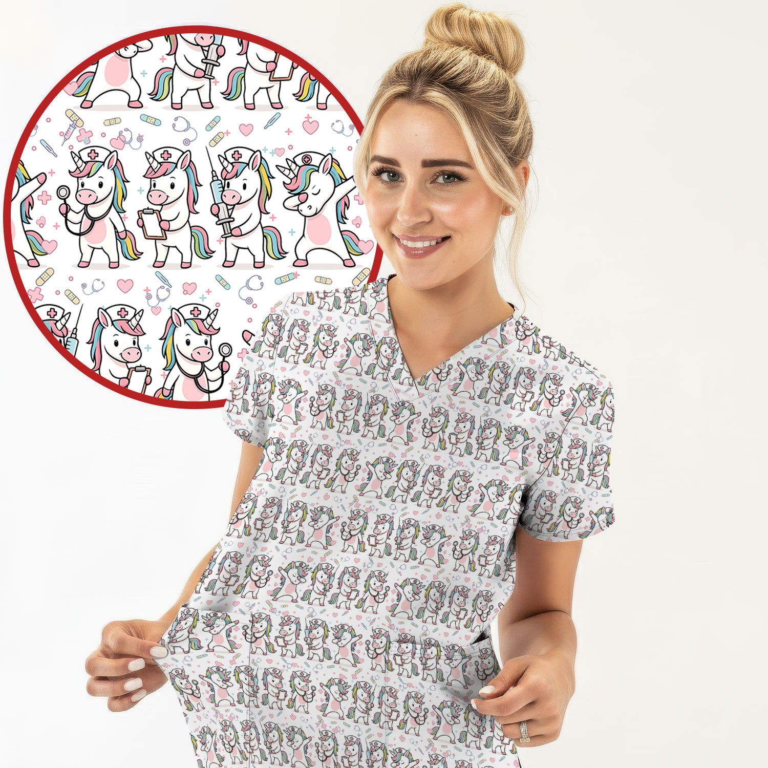 Cute Unicorn Nurse Scrub Top, Playful Medical Cartoon Nursing Shirt, Breathable Fabrics Nurse Uniform