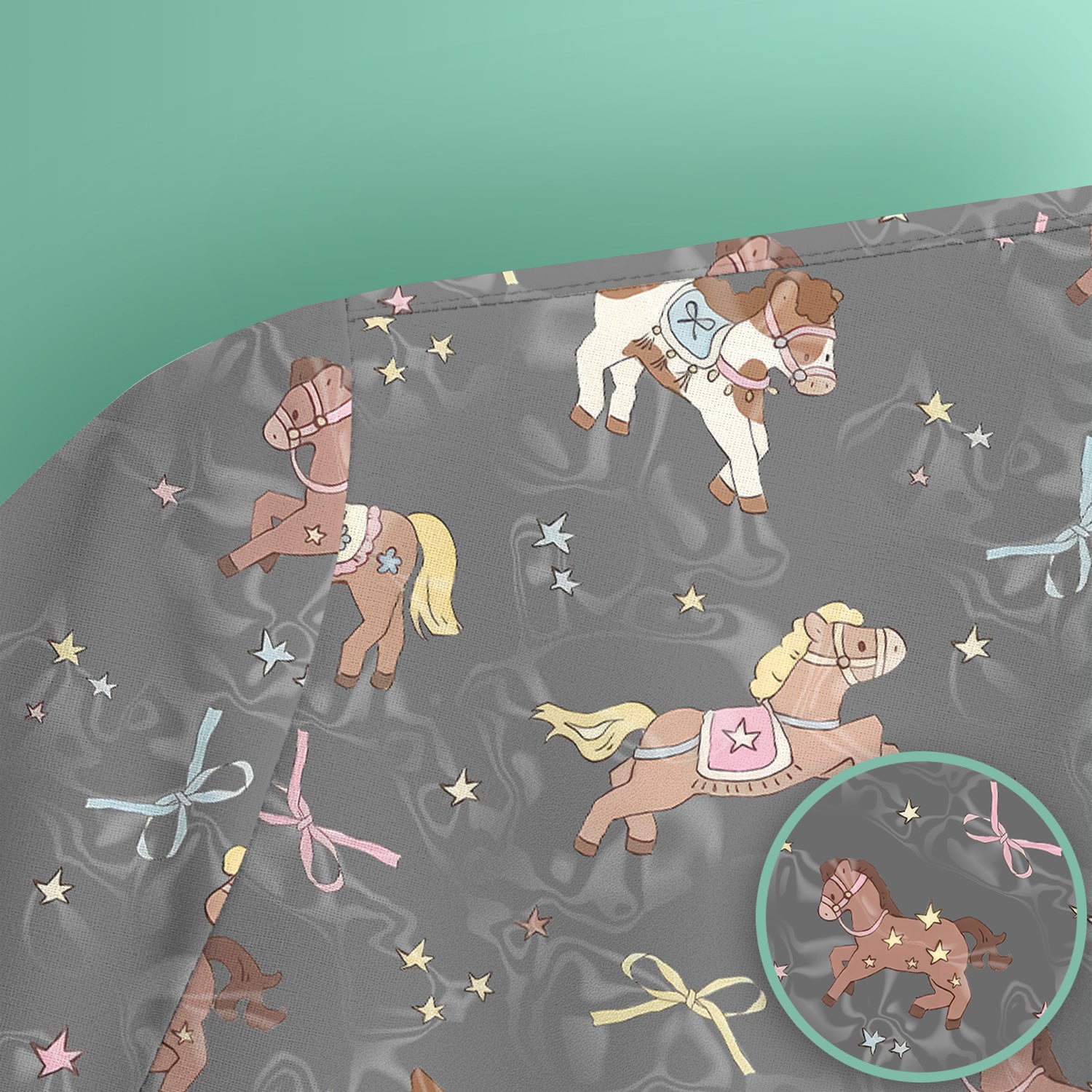 Cute Pony Star Pattern Scrub Top, Comfortable Scrubs for Nurses