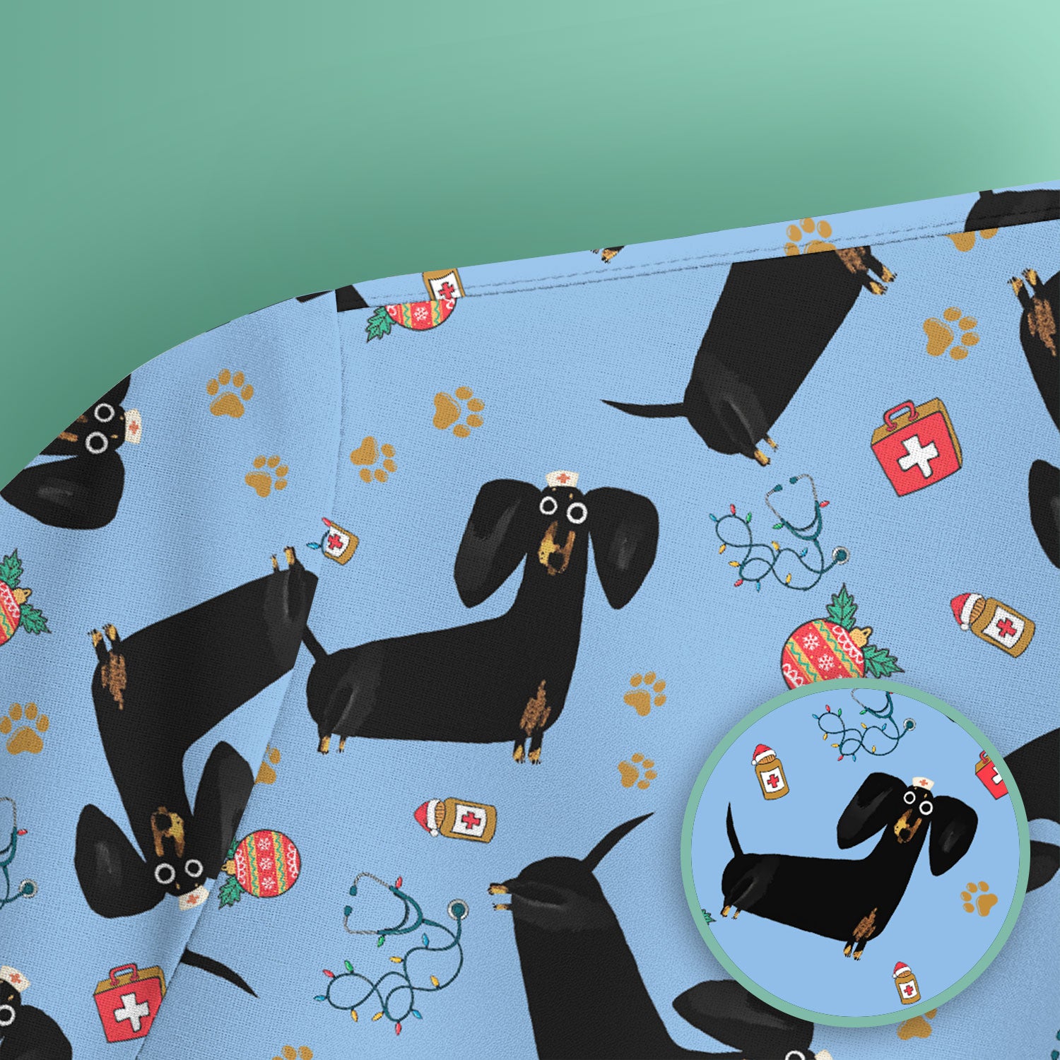 Funny Black Dachshund Scrub Top for Nurses - Cute Wiener Dog Medical Shirt - Puppy Lover Nursing Gift for Women