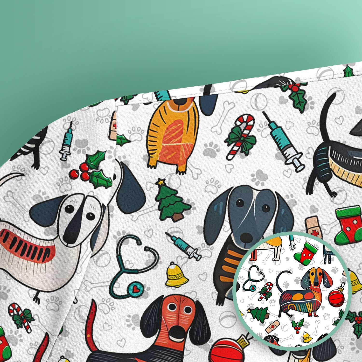 Dachshund Christmas Scrub Top - Cute Wiener Dog Nurse Uniform for Women - Holiday Medical Shirt