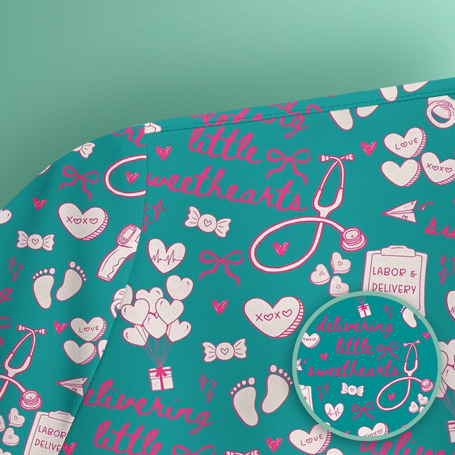 Valentine Labor And Delivery Scrub Top, XOXO Pattern Scrub Shirt, Breathable Fabrics Nursing Uniform For Women