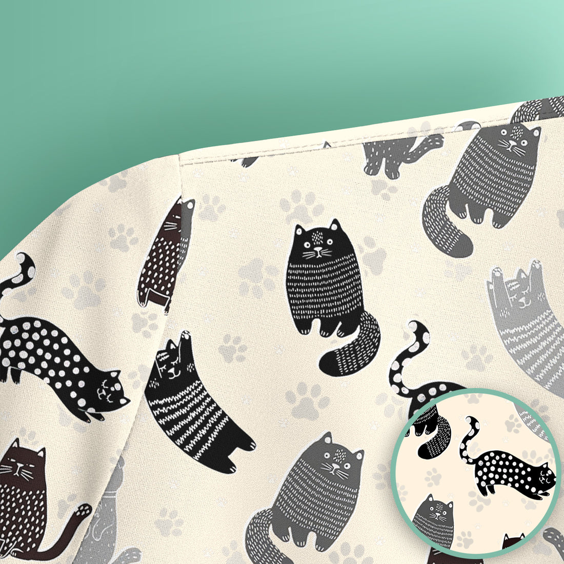 Cute Cat and Paw Print Pattern Scrub Top, Breathable Fabrics Nursing Uniform