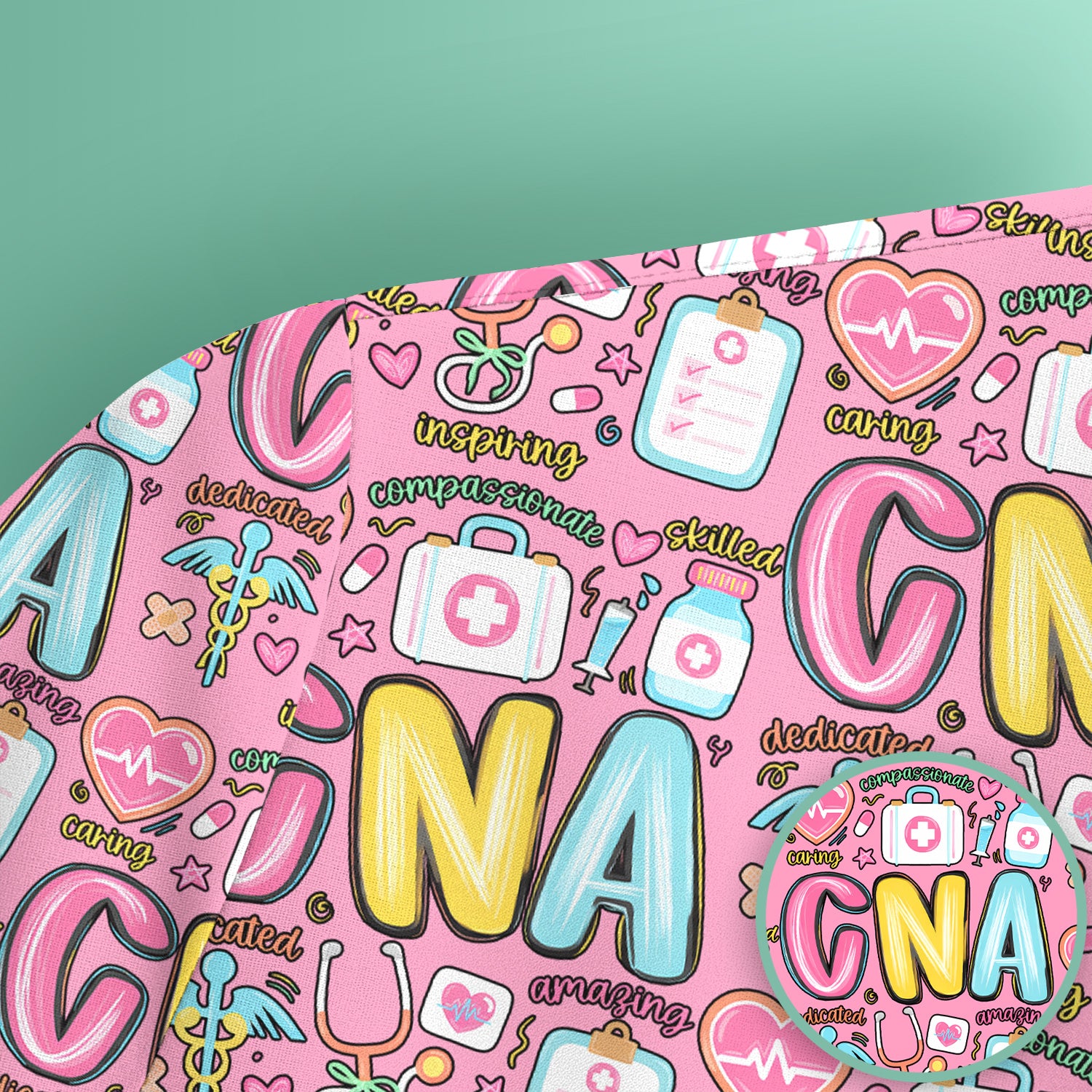 CNA Nurse Appreciation Pattern Scrub Top, Breathable Fabrics Nursing Uniform