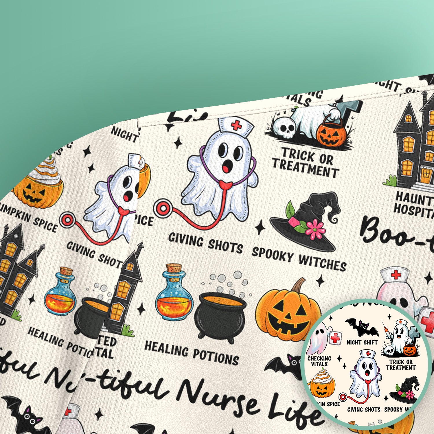 Spooky Halloween Boo-tiful Nurse Life Scrub Top, Comfortable Scrubs for Nurses