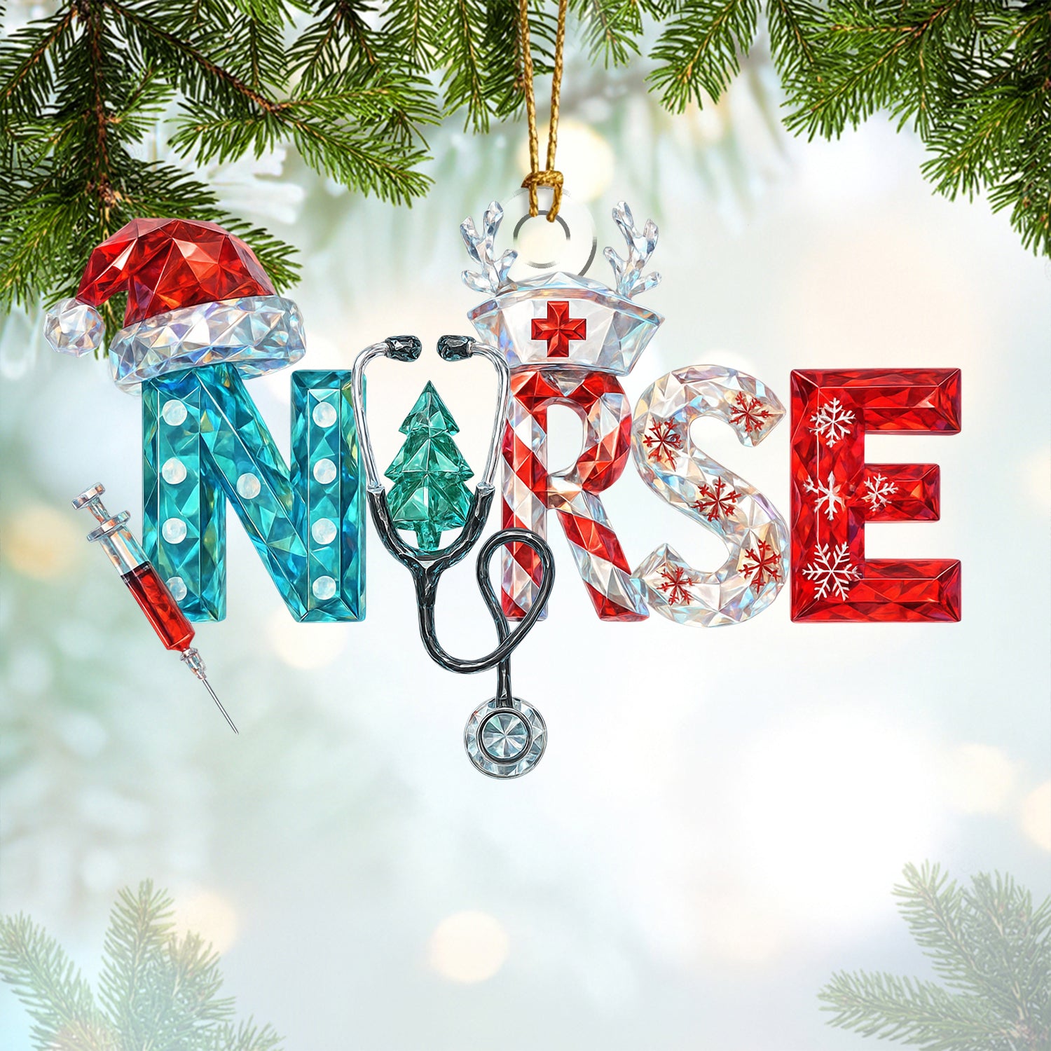 Nurse Christmas Ornament, Crystal Style Nurse Letter Ornament, Holiday Gift For Nursing LPN RN CNA