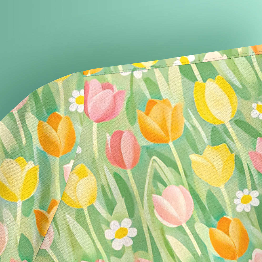 Cheerful Tulip Meadow Print Scrub Top, Breathable Fabrics Nursing Uniform