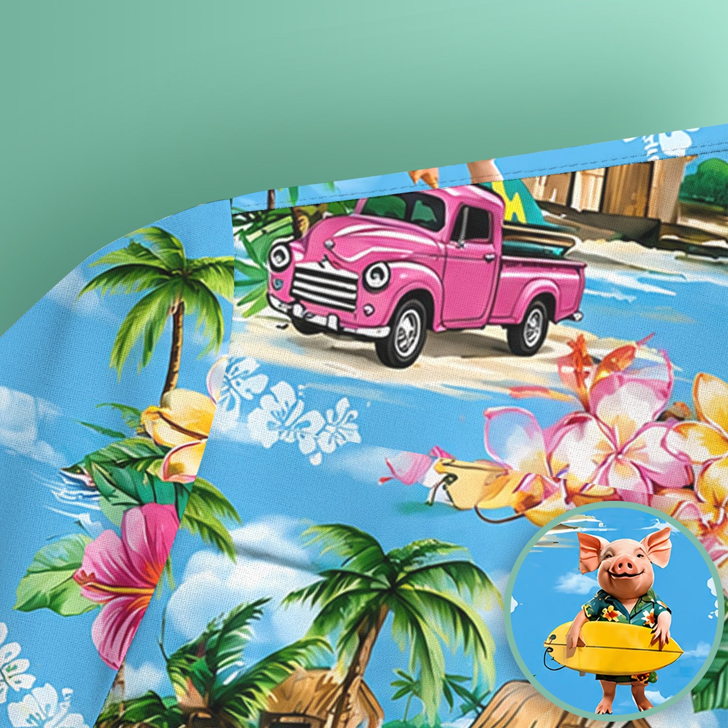 Tropical Surfing Pig Beach Pattern Scrub Top, Comfortable Scrubs for Nurses