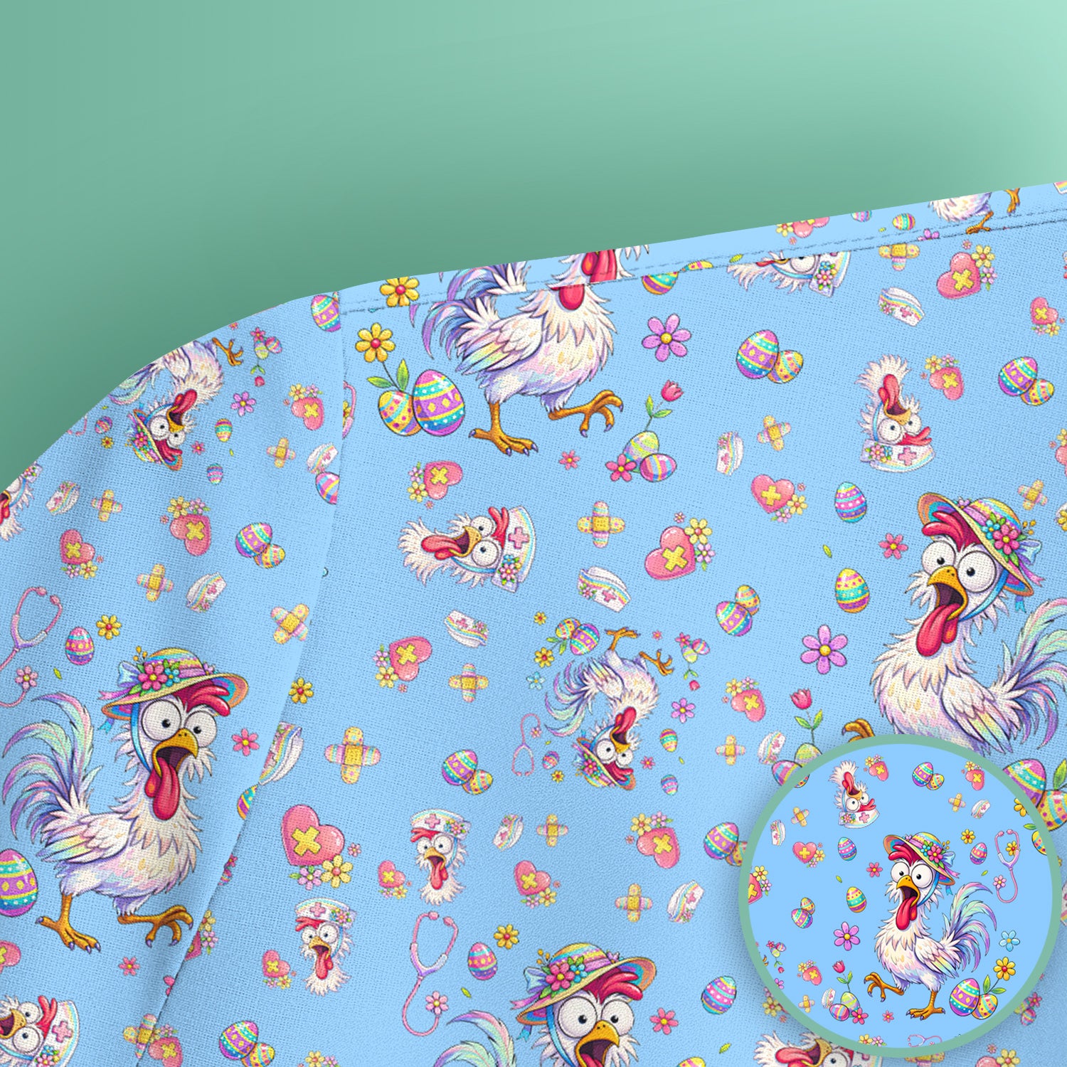Funny Easter Nurse Chicken Pattern Scrub Top, Comfortable Scrubs for Nurses