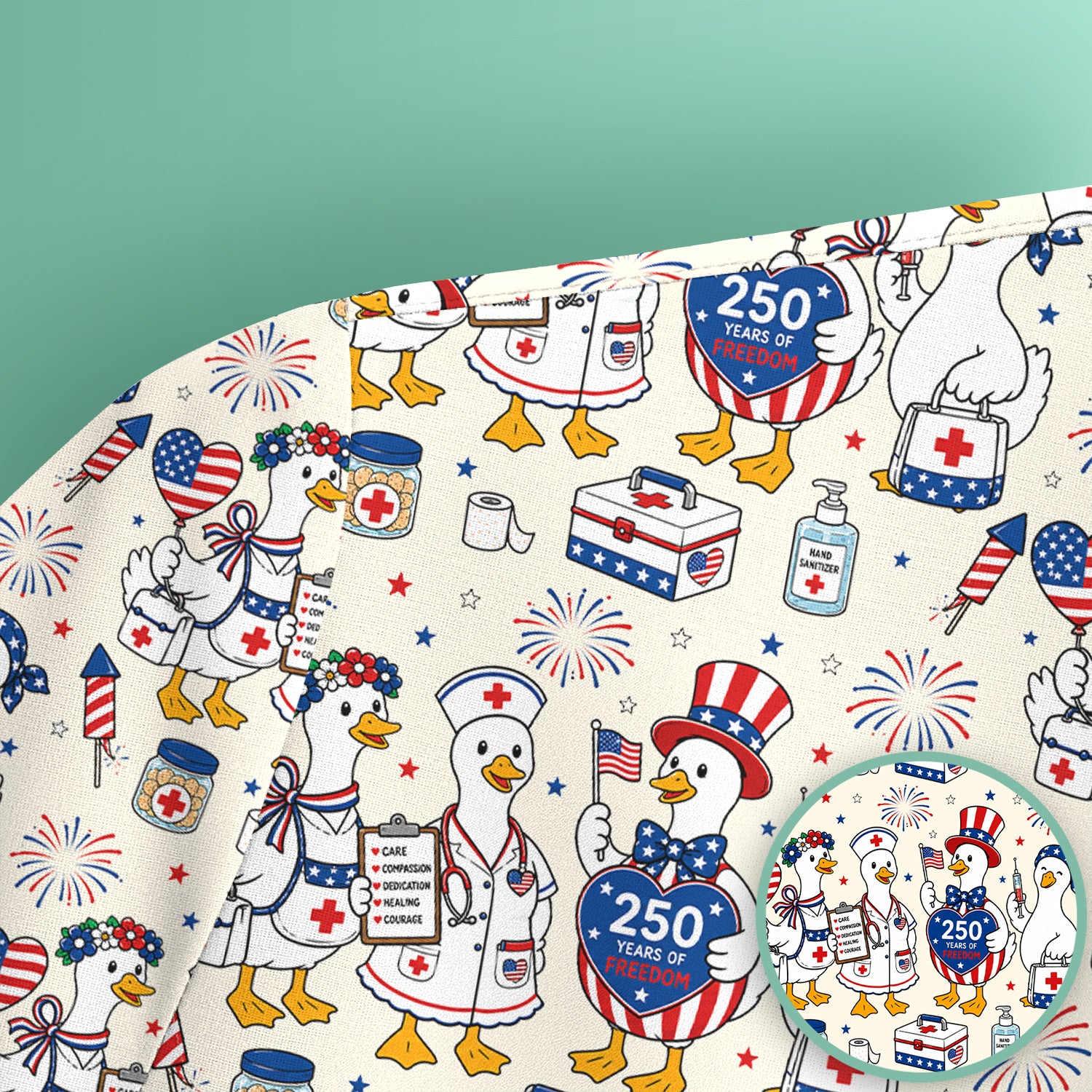 Funny Patriotic Goose Nurse for RN, CNA, Healthcare Workers Scrub Top, Comfortable Scrubs for Nurses