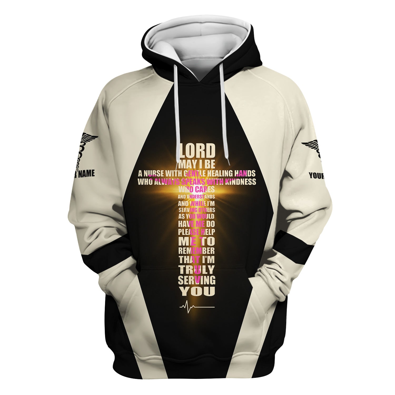 Personalized Christian Nurse Scrub Top - Lord Prayer Healing Hands Quote - Gift for RN LPN CNA Healthcare Workers