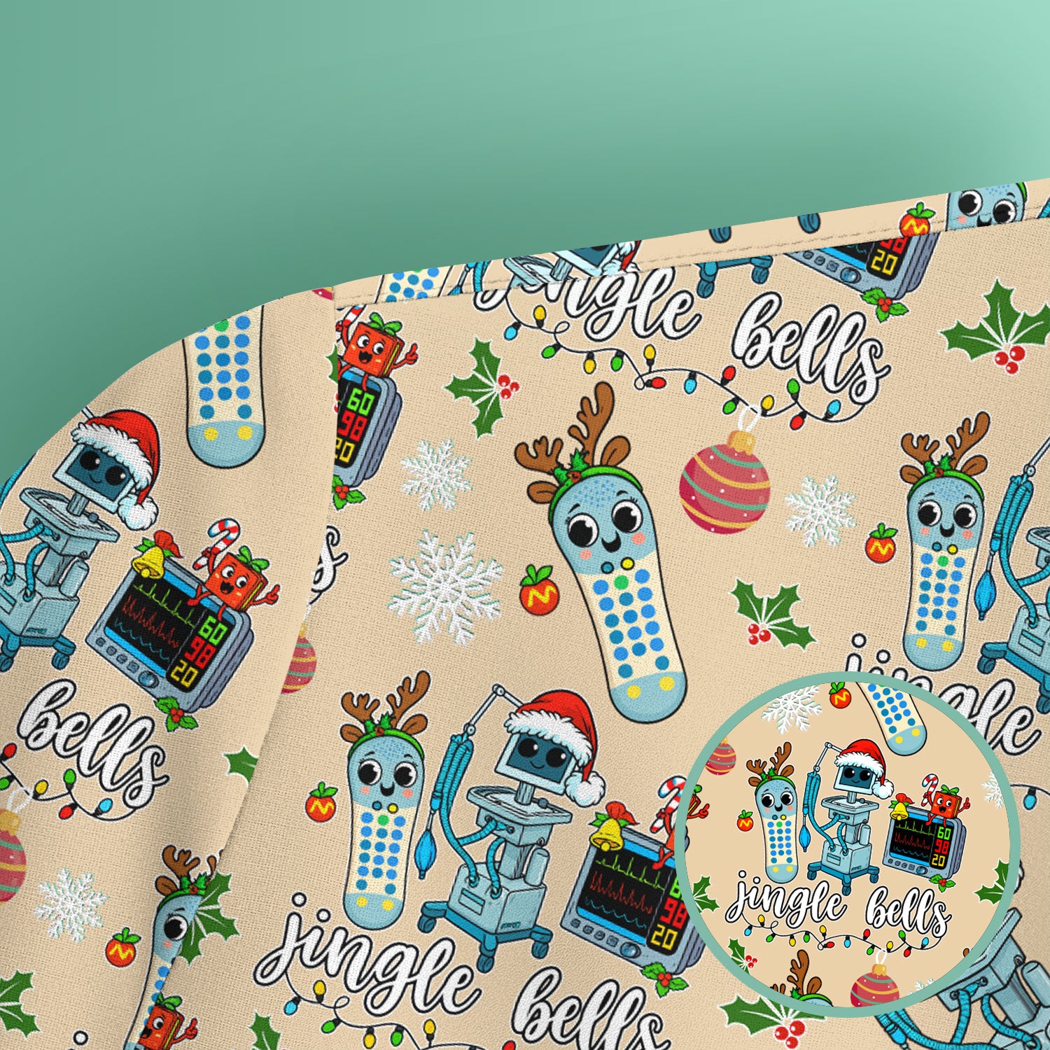 Funny Jingle Bells Holiday Scrub Top - Funny Christmas Scrubs for Nurses - Breathable Fabrics Nursing Uniform