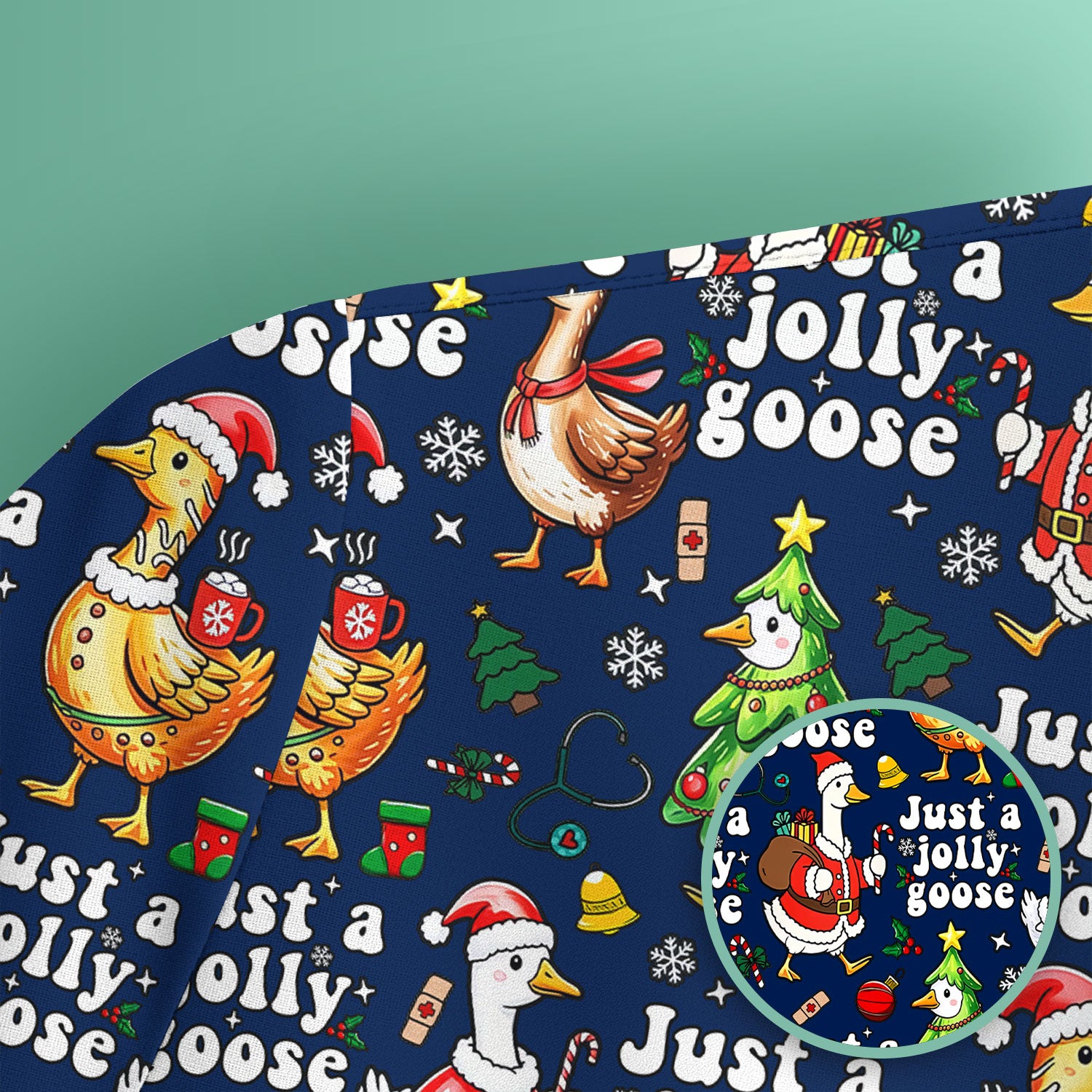 Just a Jolly Goose Funny Christmas Scrub Top - Holiday Medical Uniform for Nurse - Santa Goose Shirt Gift for Women