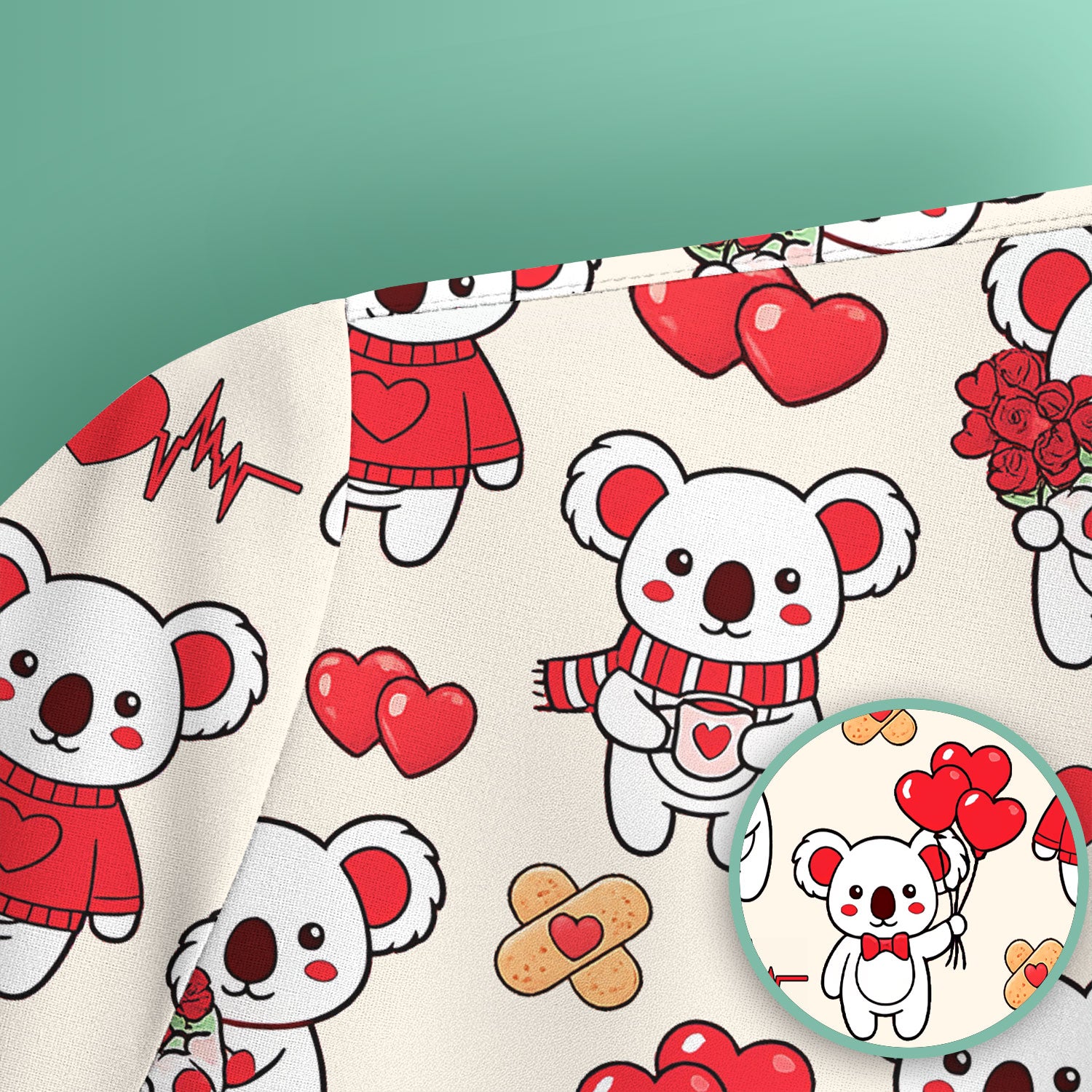 Sweet Koala Valentine Medical Design Scrub Top, Comfortable Scrubs for Nurses