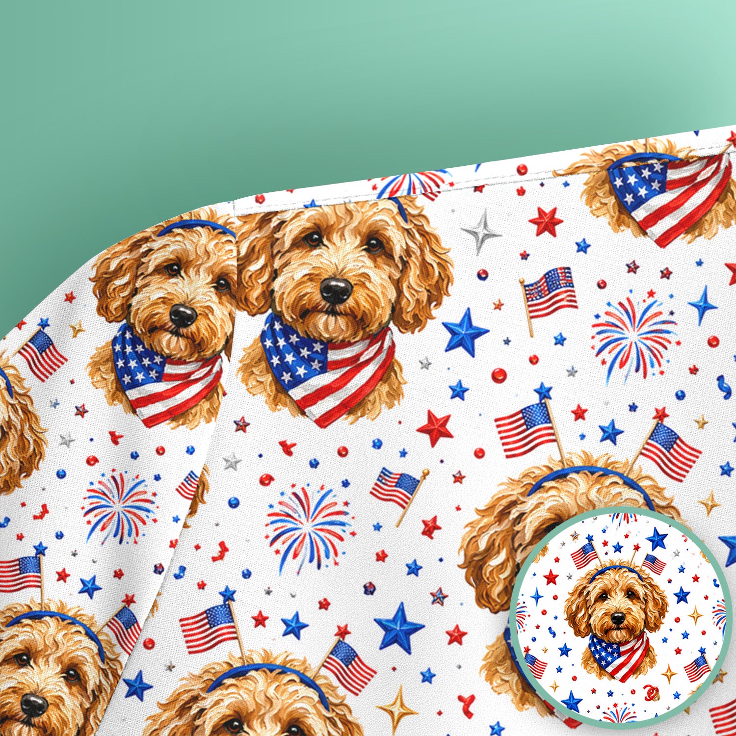 Patriotic Goldendoodle Nurse Scrub Top for RN, CNA, Dog Lover Fourth Of July Uniform