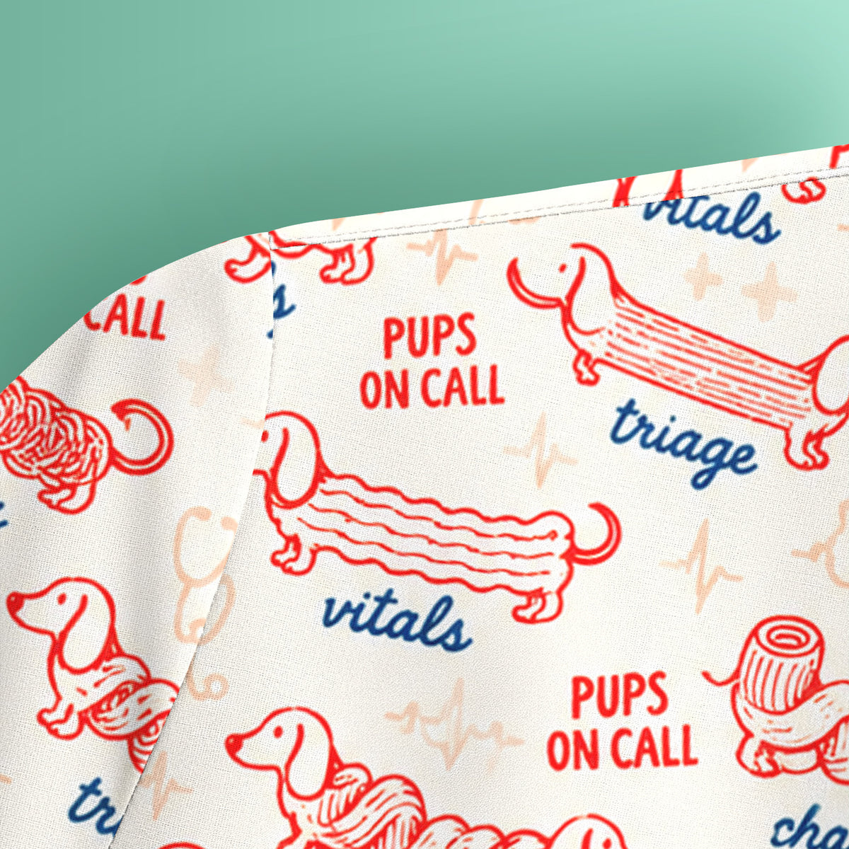 Cute Pups On Call Dachshund Pattern Scrub Top, Comfortable Scrubs for Nurses