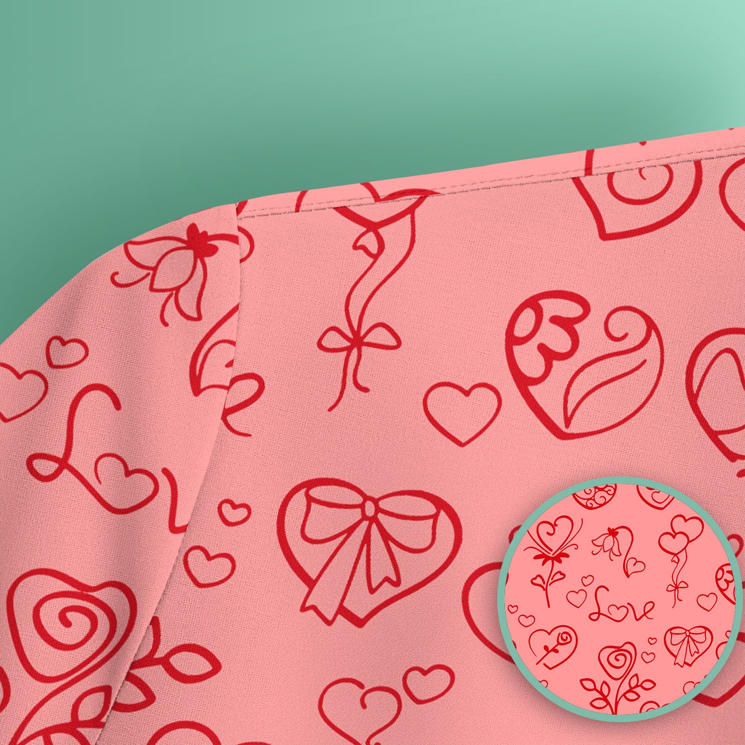 Cute Valentine Heart Scrub Top, Artistic Heart Pink Love Line Art Pattern Nurse Shirt, Comfortable Scrubs For Nursing