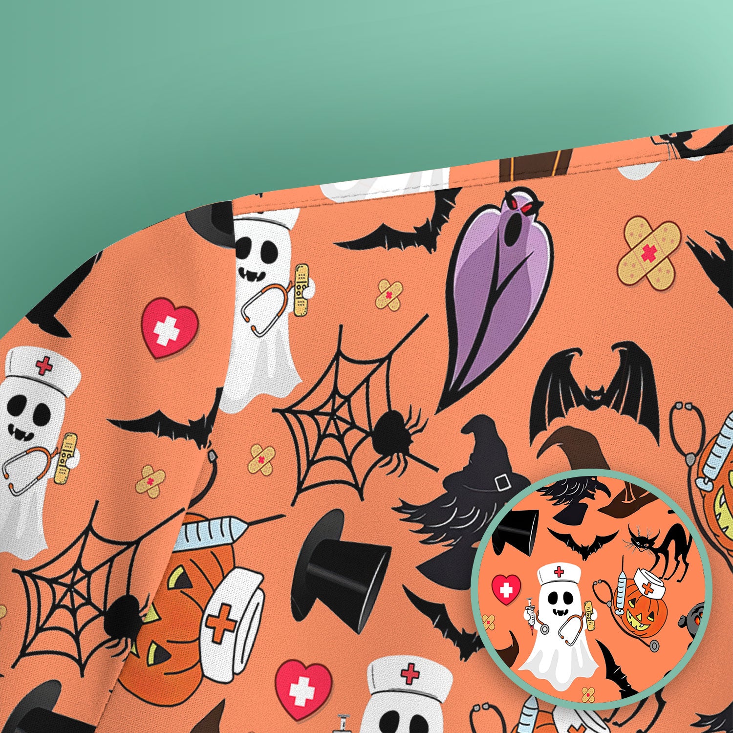Spooky Halloween Scrub Top - Pumpkin Ghost Bat Nurse Shirt - Wicked Witch Medical Uniform for Women RN CNA LPN