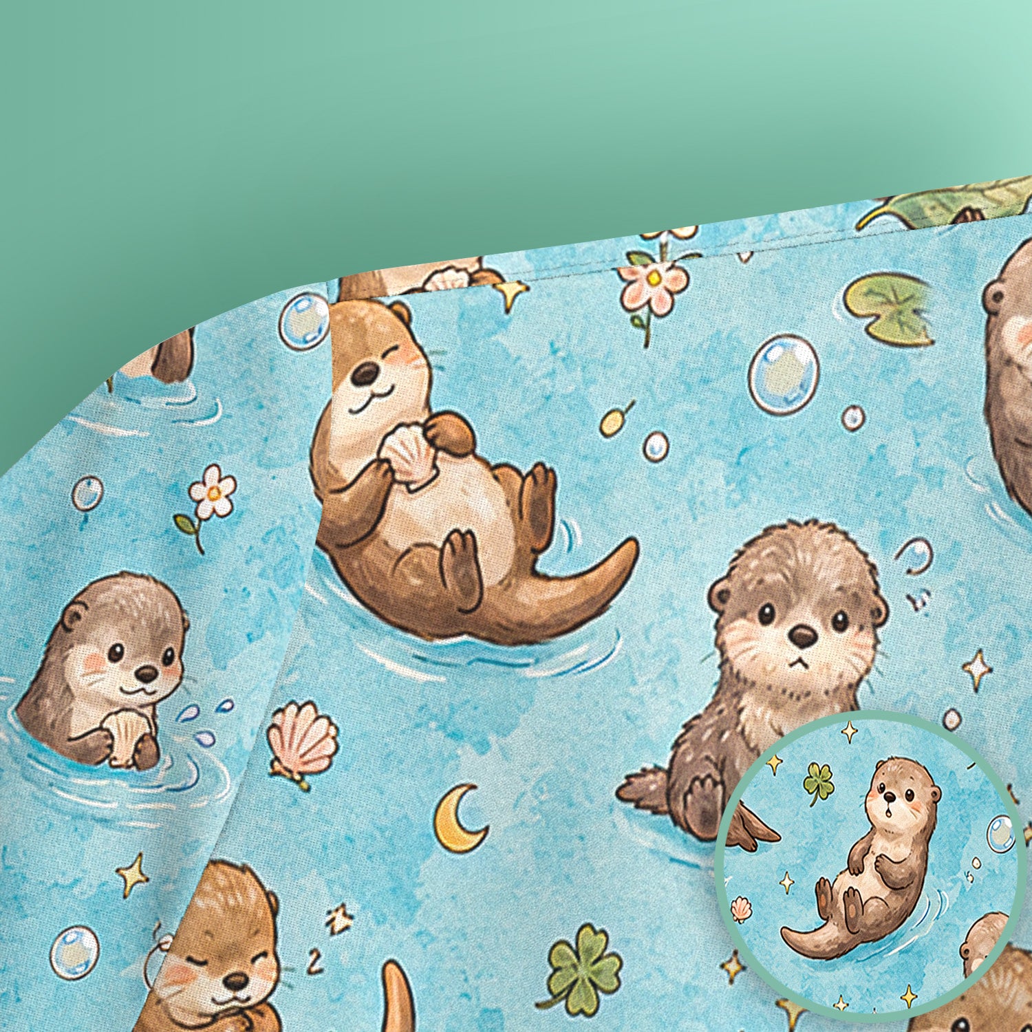 Cute Otter Pond Nurse Scrub Top for Pediatric Nurses, RN, CNA, Water Animal Uniform