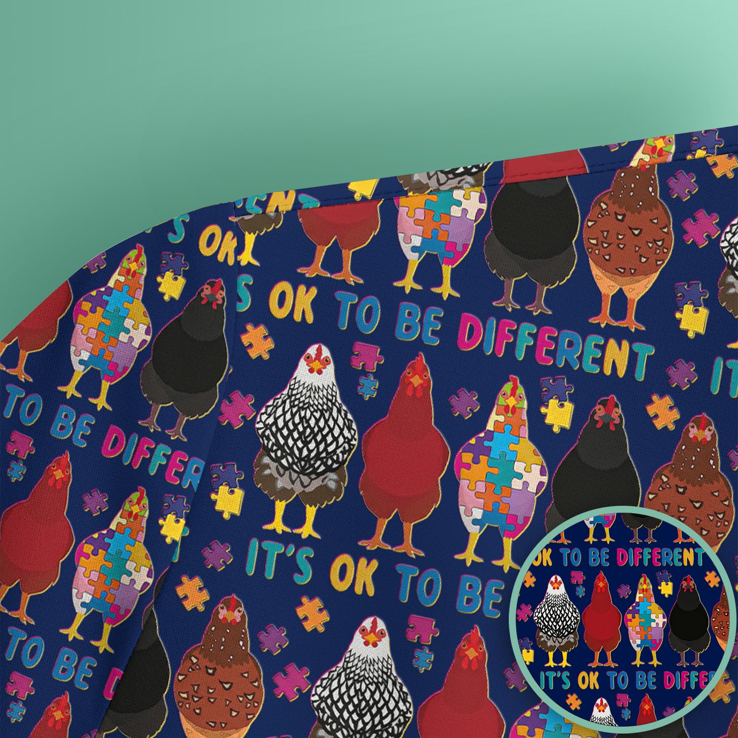Autism Chicken It’s OK to Be Different Print Scrub Top, Comfortable Scrubs for Nurses