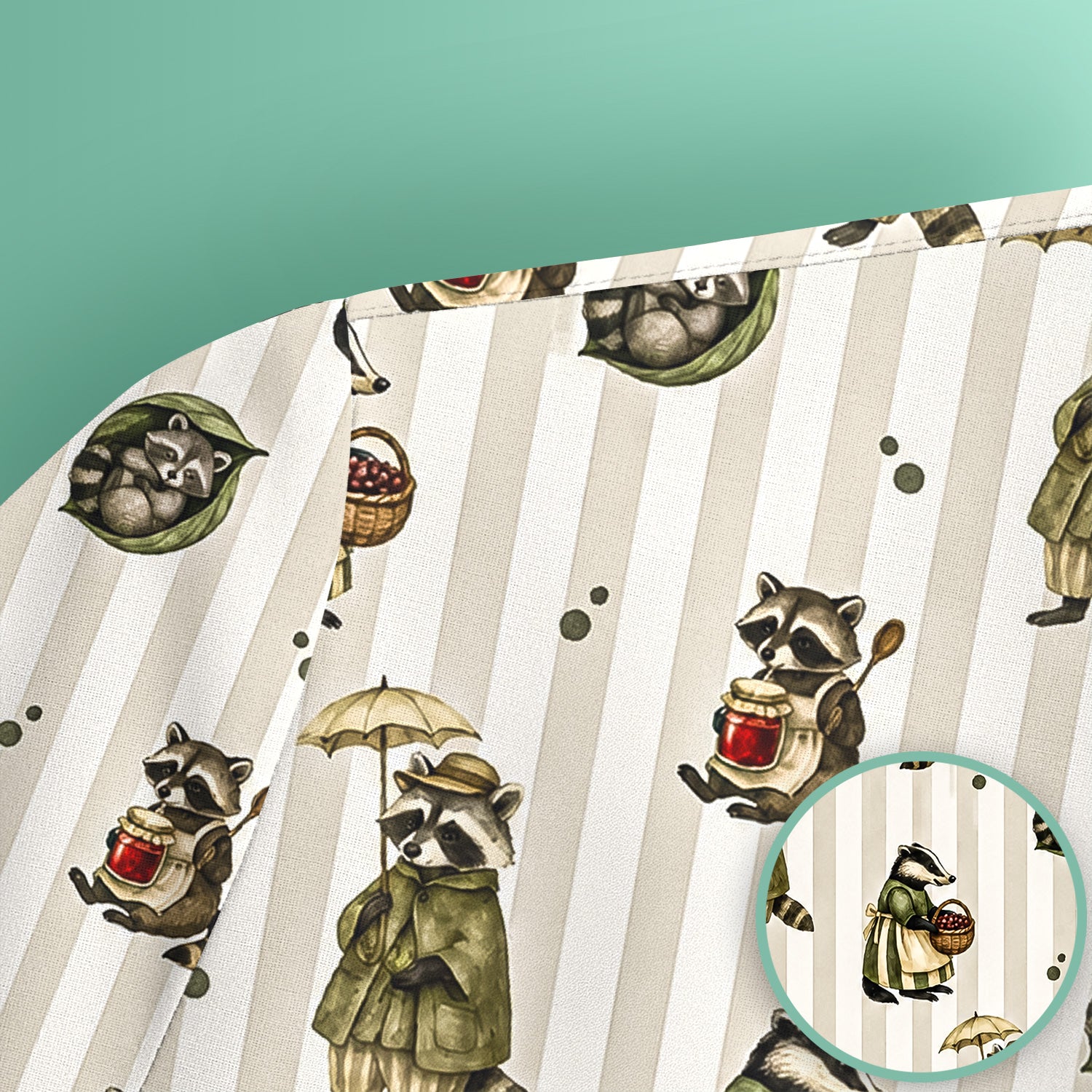 Cute Woodland Raccoon Print Scrub Top, Comfortable Scrubs for Nurses