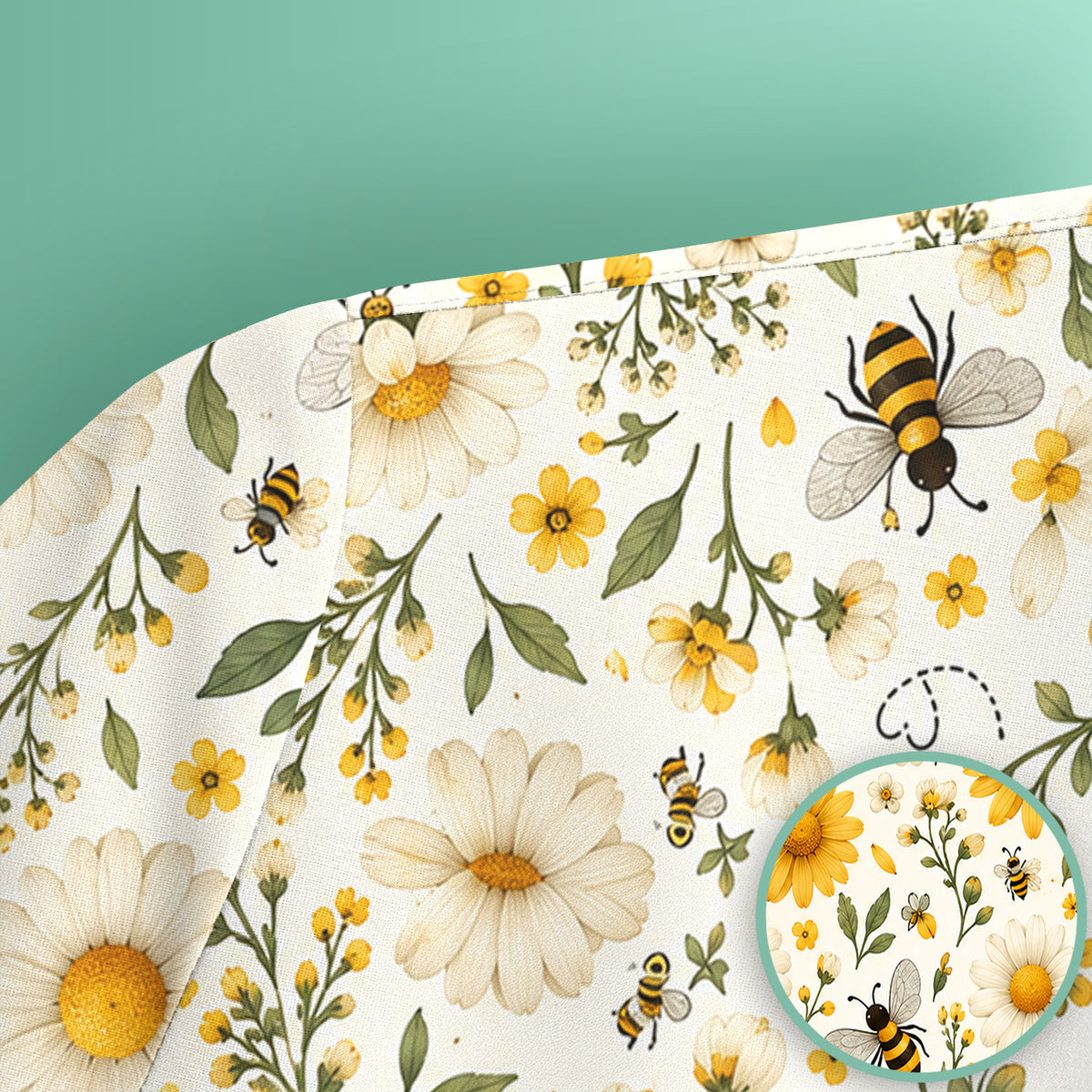 Cute Honey Bee And Daisy Pattern Scrub Top, Comfortable Scrubs for Nurses