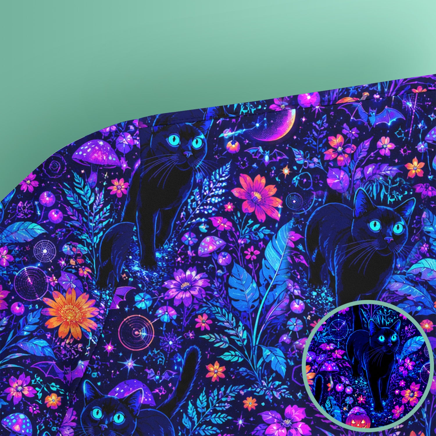 Halloween Black Cat Floral Print Scrub Top, Comfortable Scrubs for Nurses