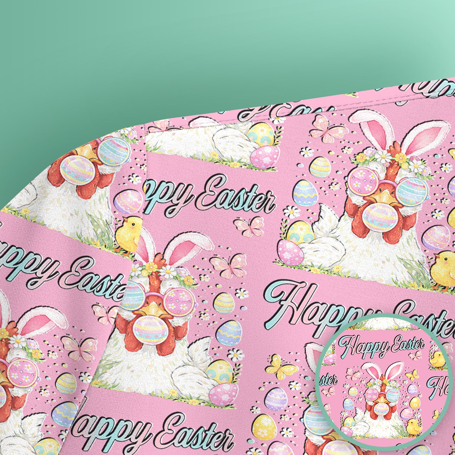 Happy Easter Bunny Eggs Pattern Scrub Top, Comfortable Scrubs for Nurses