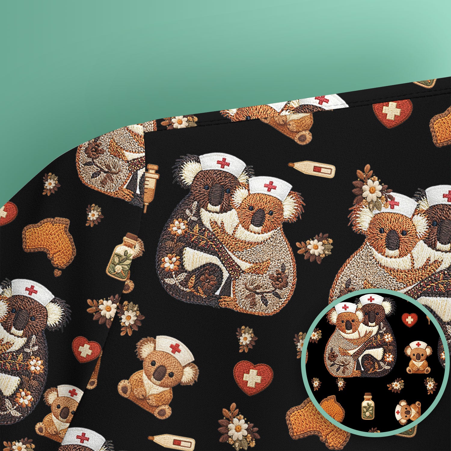 Cute Cartoon Koala Valentine Nurse Design Scrub Top, Breathable Fabrics Nursing Uniform