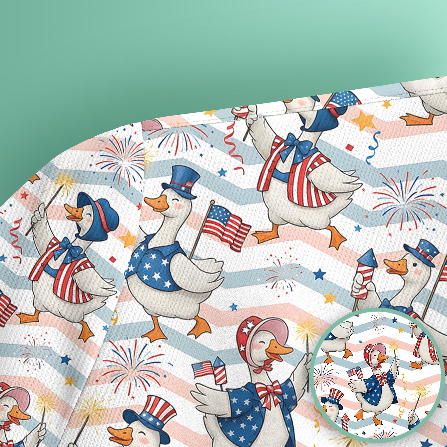 Patriotic Goose Fireworks Parade Pattern Scrub Top, Comfortable Scrubs for Nurses