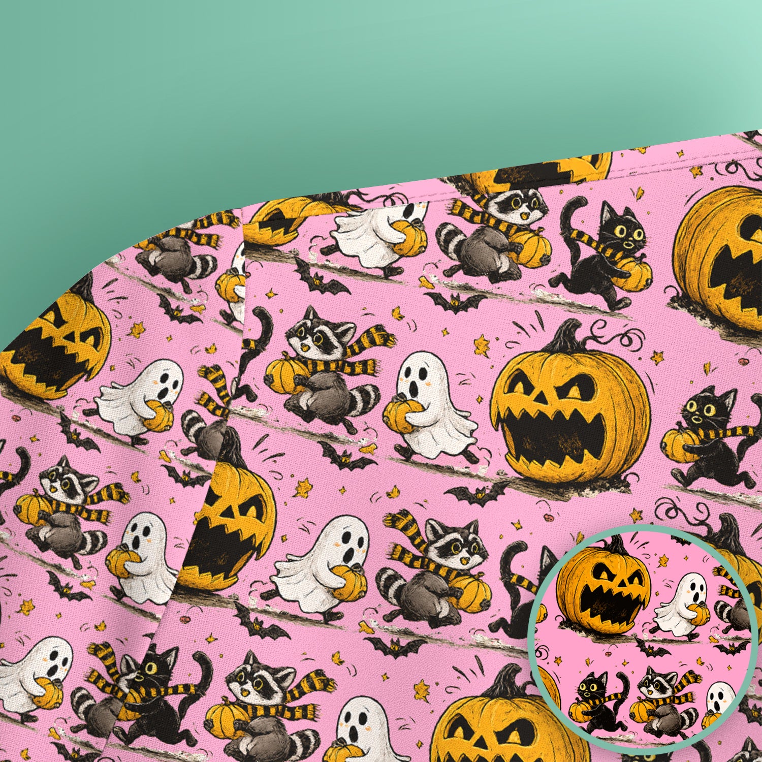 Spooky Halloween Woodland Critters Pattern Scrub Top, Comfortable Scrubs for Nurses