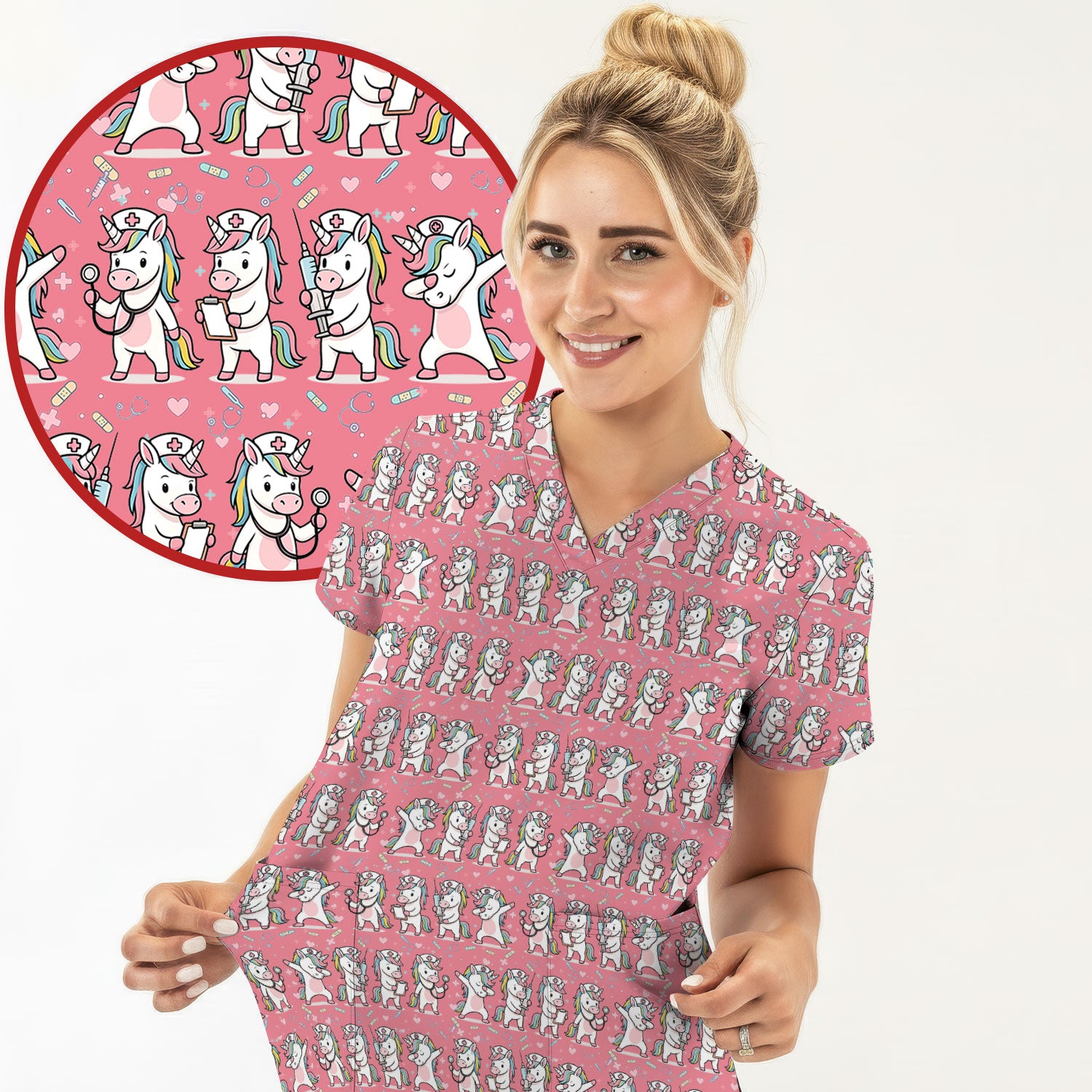 Cute Unicorn Nurse Scrub Top, Playful Medical Cartoon Nursing Shirt, Breathable Fabrics Nurse Uniform