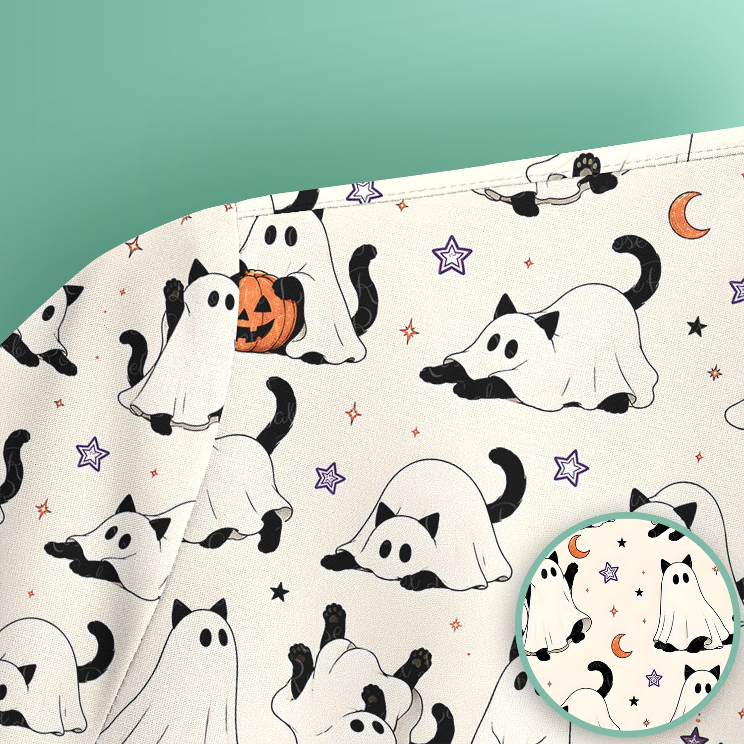 Halloween Ghost Cats And Pumpkins Scrub Top, Comfortable Scrubs for Nurses