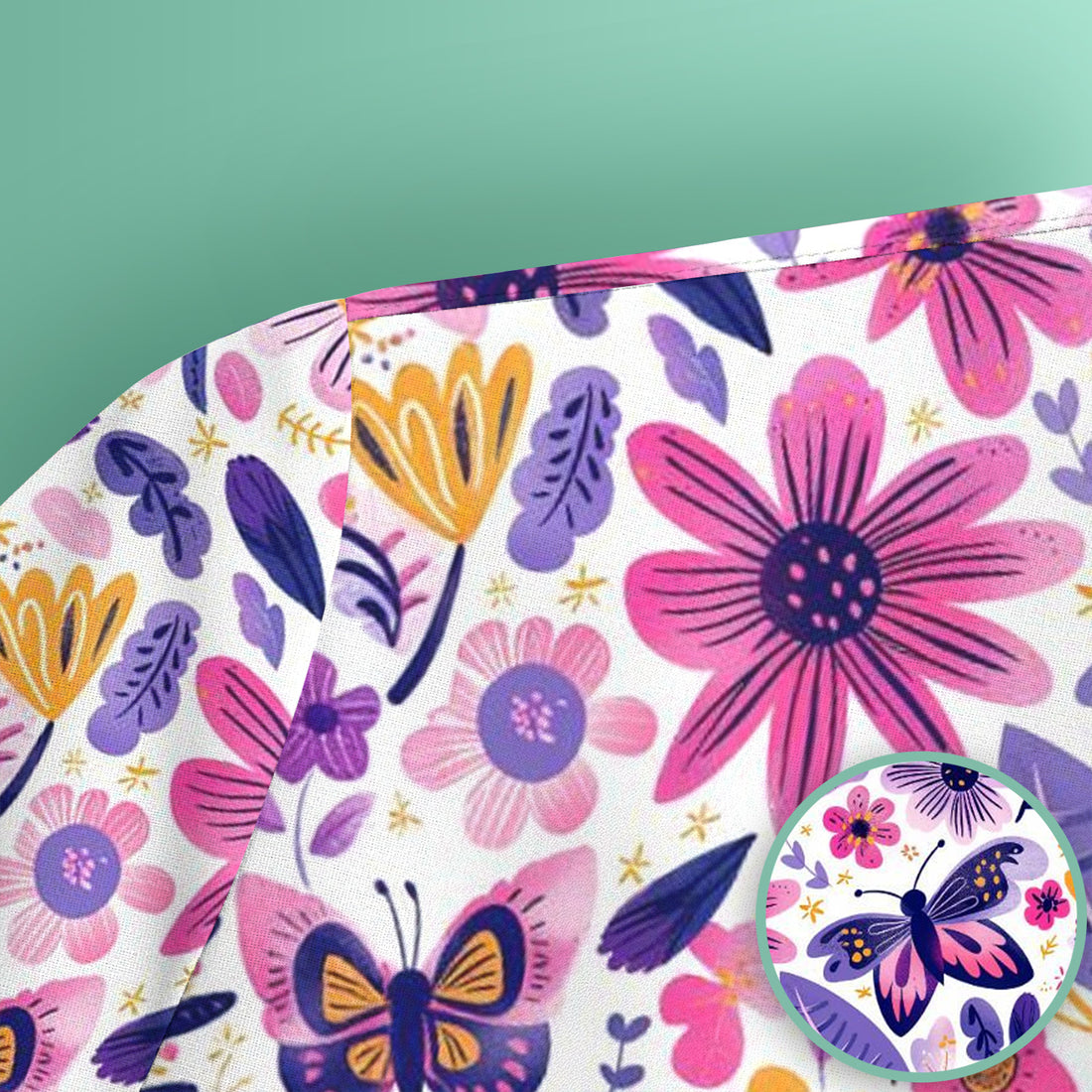Cute Butterfly Wildflower Garden Pattern Scrub Top, Comfortable Scrubs for Nurses