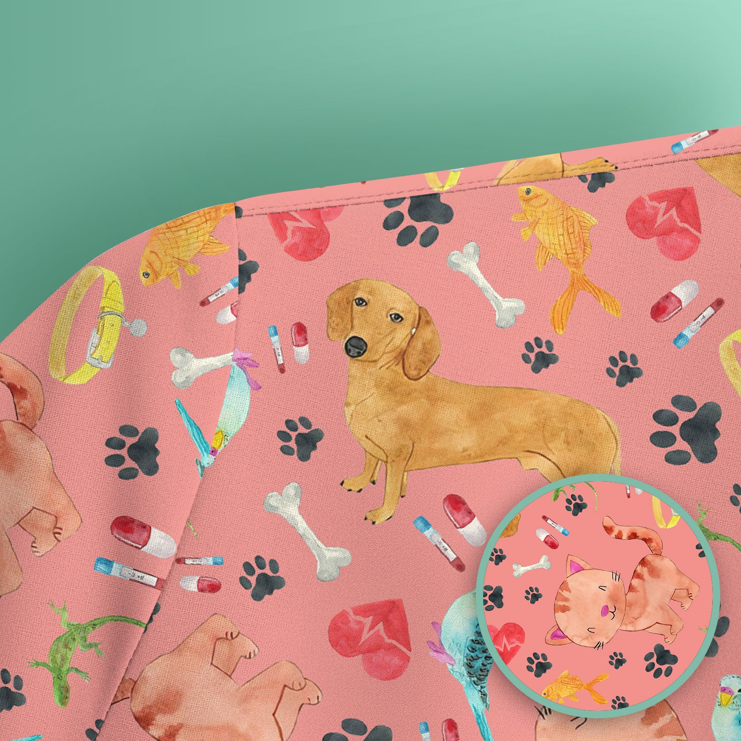 Cute Cat Dog Scrub Top - Animal Lover Medical Uniform - Funny Veterinary Nurse Shirt for Women RN CNA LPN