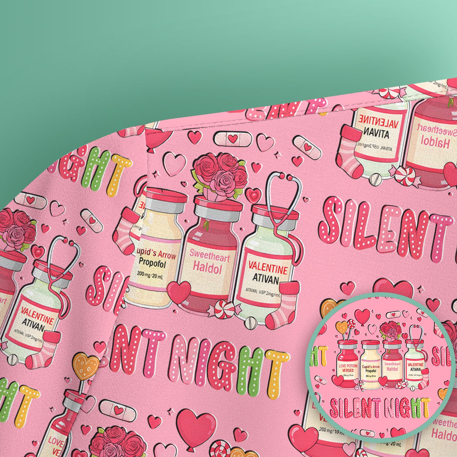 Valentine Silent Night Love Design Scrubs Top, Comfortable Scrubs for Nurses