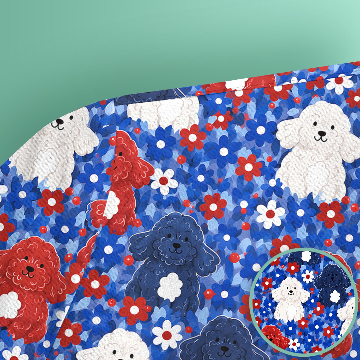 Cute Poodle Floral Garden Print Scrub Top, Comfortable Scrubs for Nurses