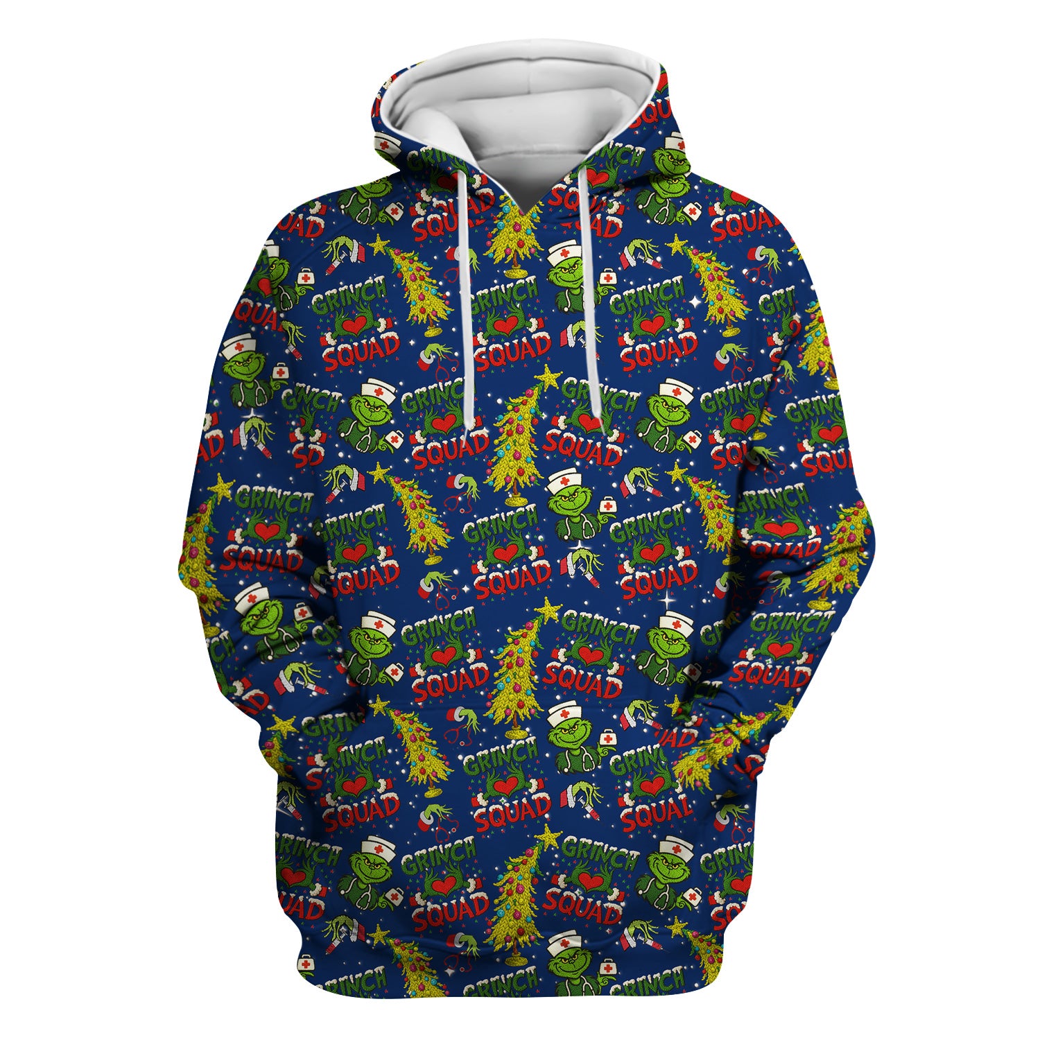 Grinch Squad Christmas Scrub Shirt - Funny Holiday Scrub Top for Nurses - Multi Color Nursing Work Shirt with Pockets
