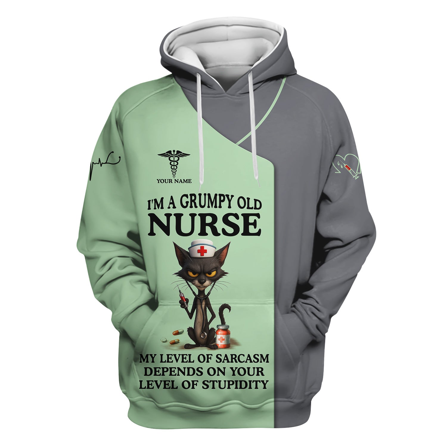 Funny Grumpy Old Nurse Shirt - Sarcastic Black Cat Humor for RN LPN CNA - Custom Name Gift for Nursing Staff Healthcare Workers