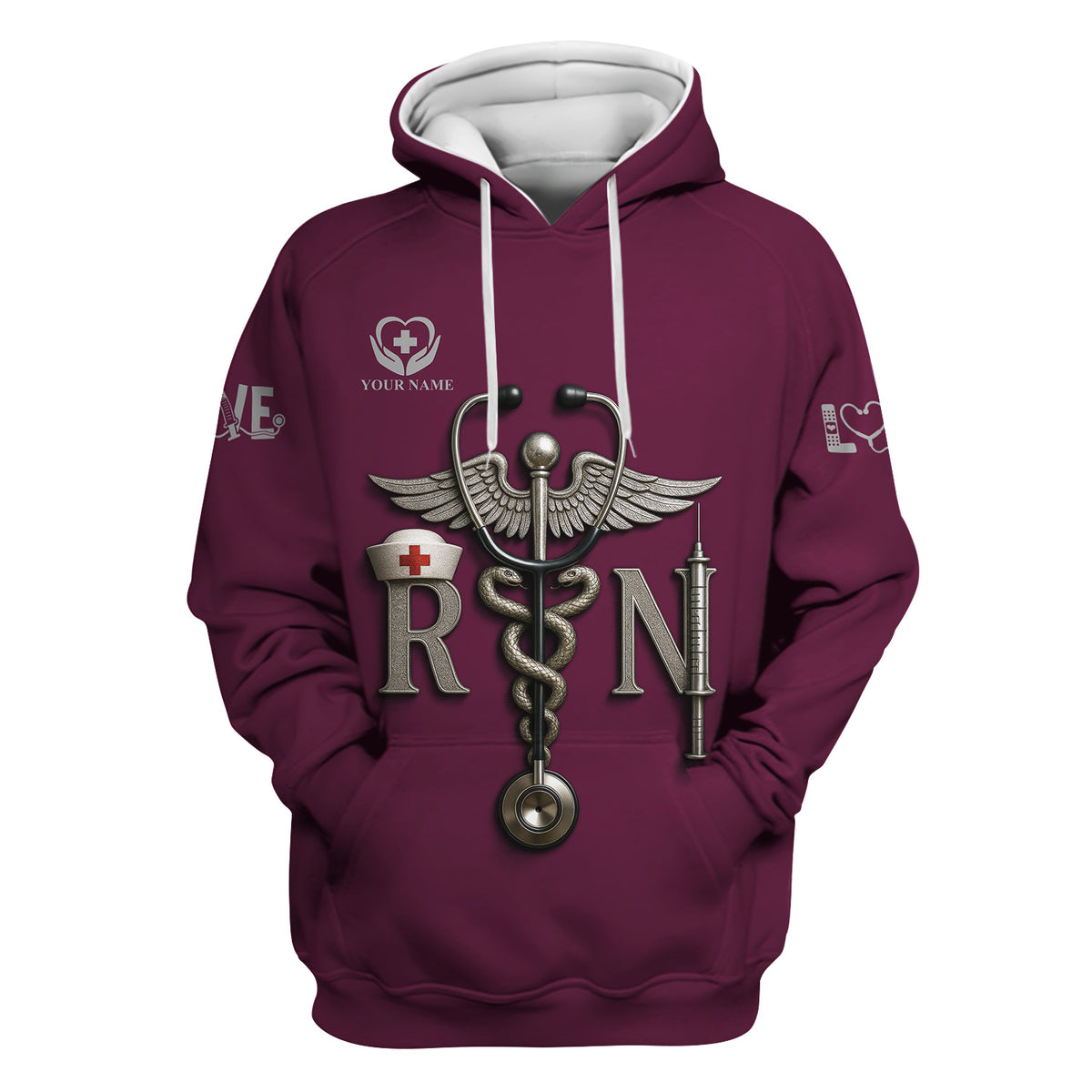 Personalized RN Nurse Shirt - Caduceus & Syringe Graphic - Custom Gift with Multiple Color Options for CNA LPN Medical Staff
