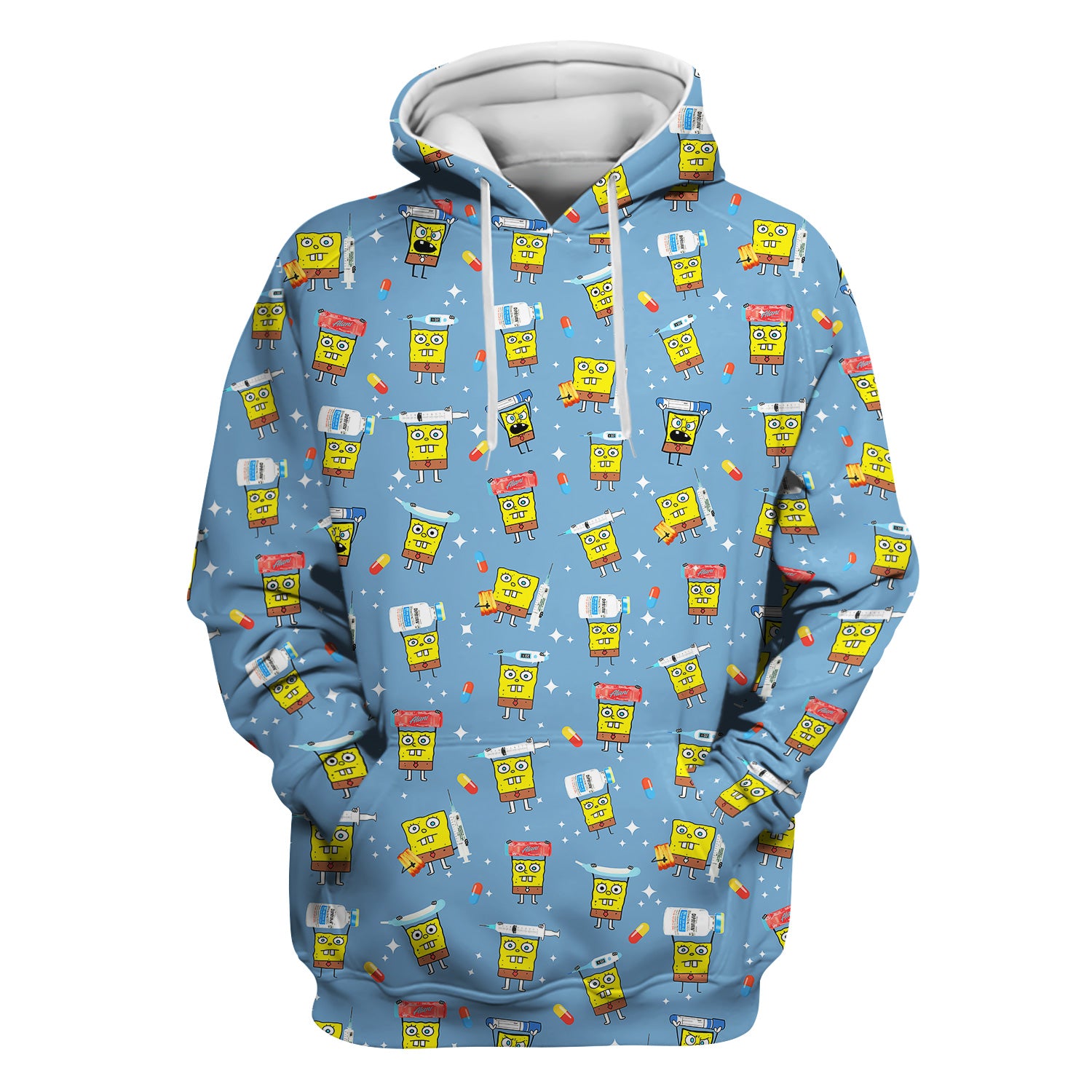 Cartoon Character Scrub Top - All-Over Print Doodle Medical Characters - Gift for RN LPN Healthcare Workers