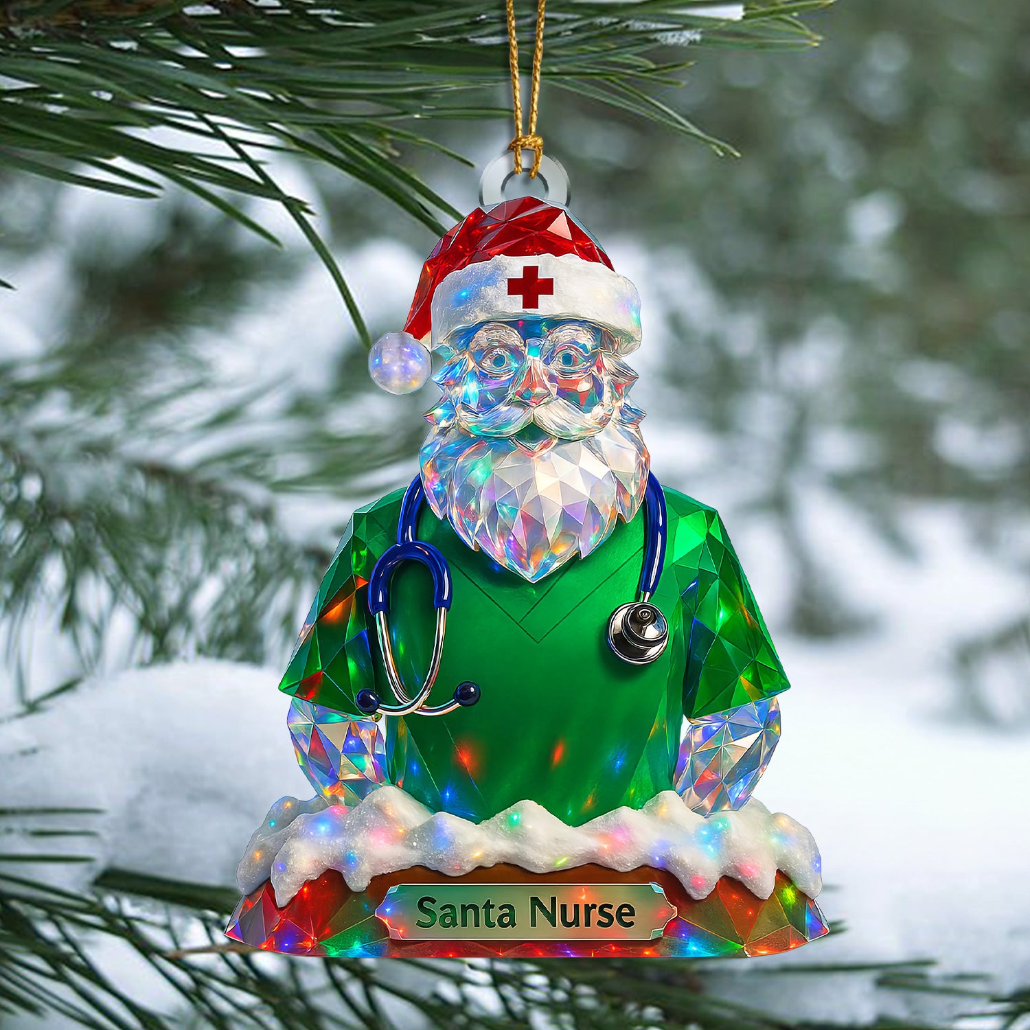 Personalized Santa Nurse Ornament – Funny Christmas Scrub Design – Cute Medical Holiday Gift for Healthcare Workers and Nurses