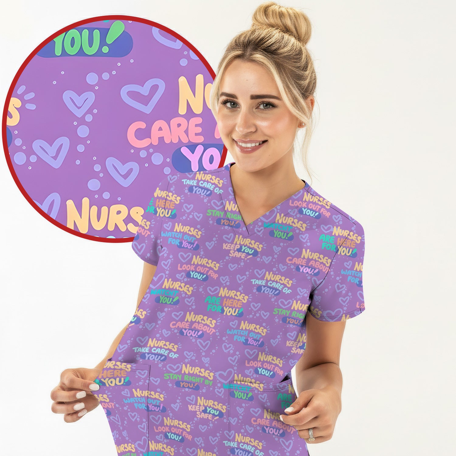 Inspirational Nurse Quote Care Message Pattern Scrub Top, Comfortable Scrubs for Nurses