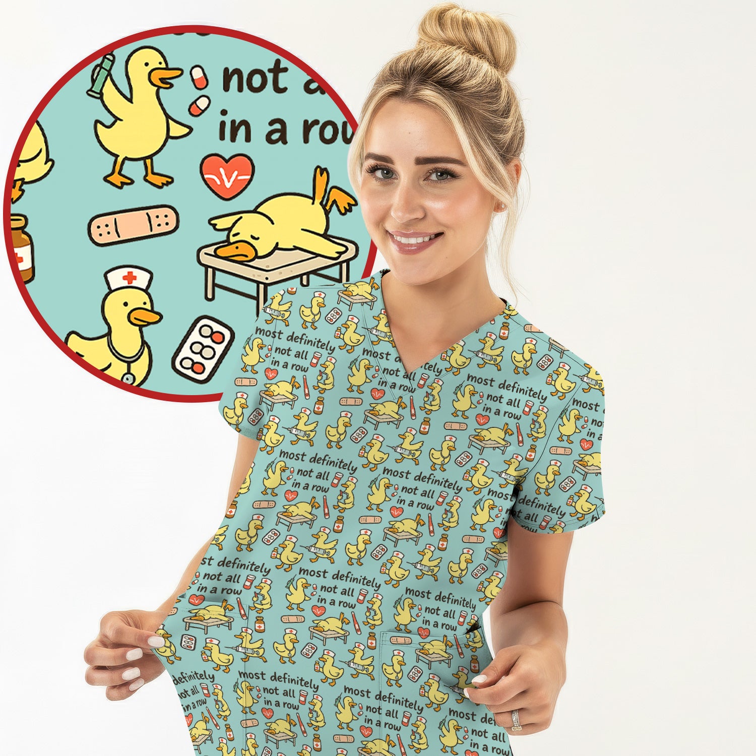 Funny Nurse Duck Medical Humor Pattern Scrub Top, Comfortable Scrubs for Nurses